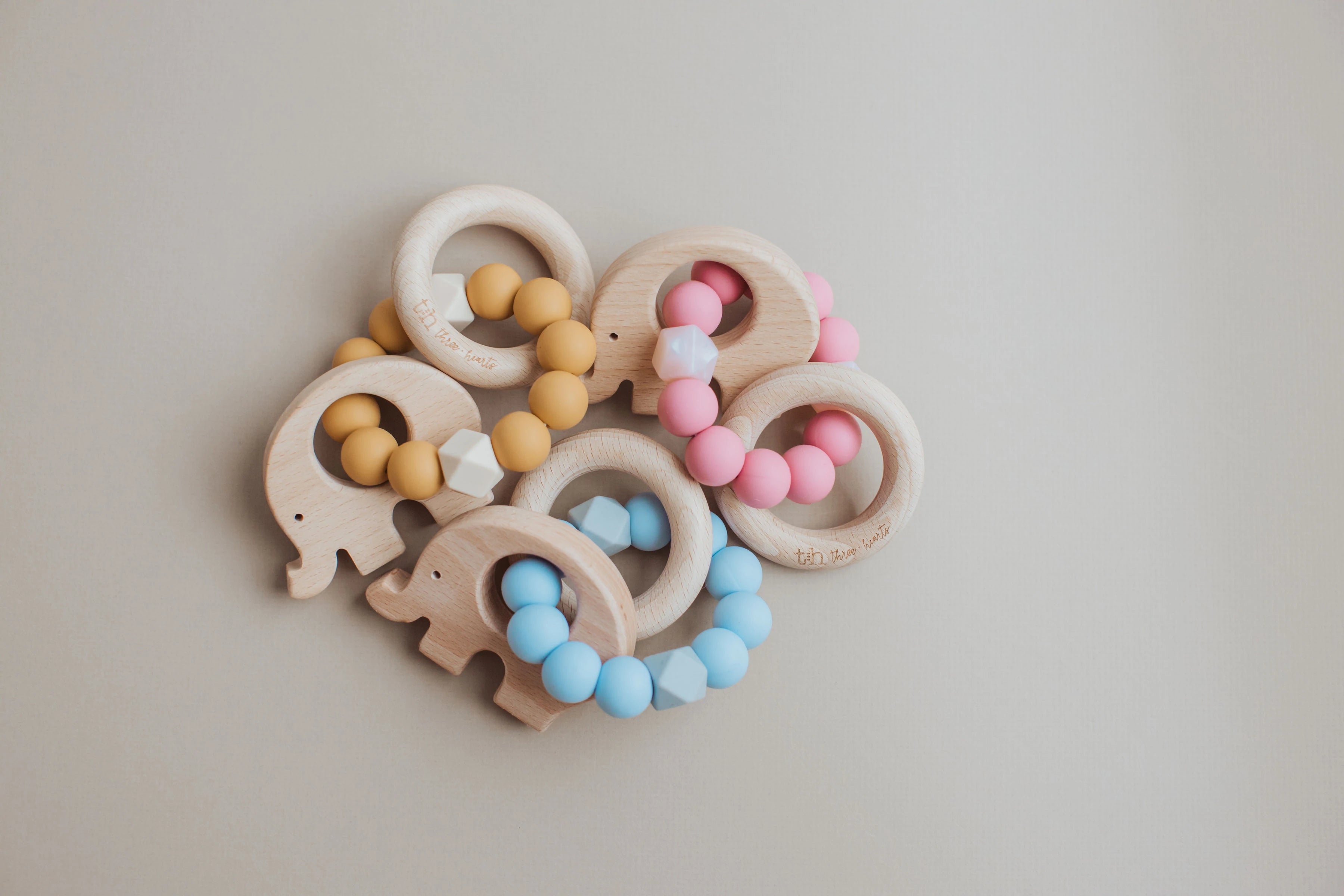 Three Hearts Modern Teething Ring Elephant Food Grade Silicone Babies Toddlers