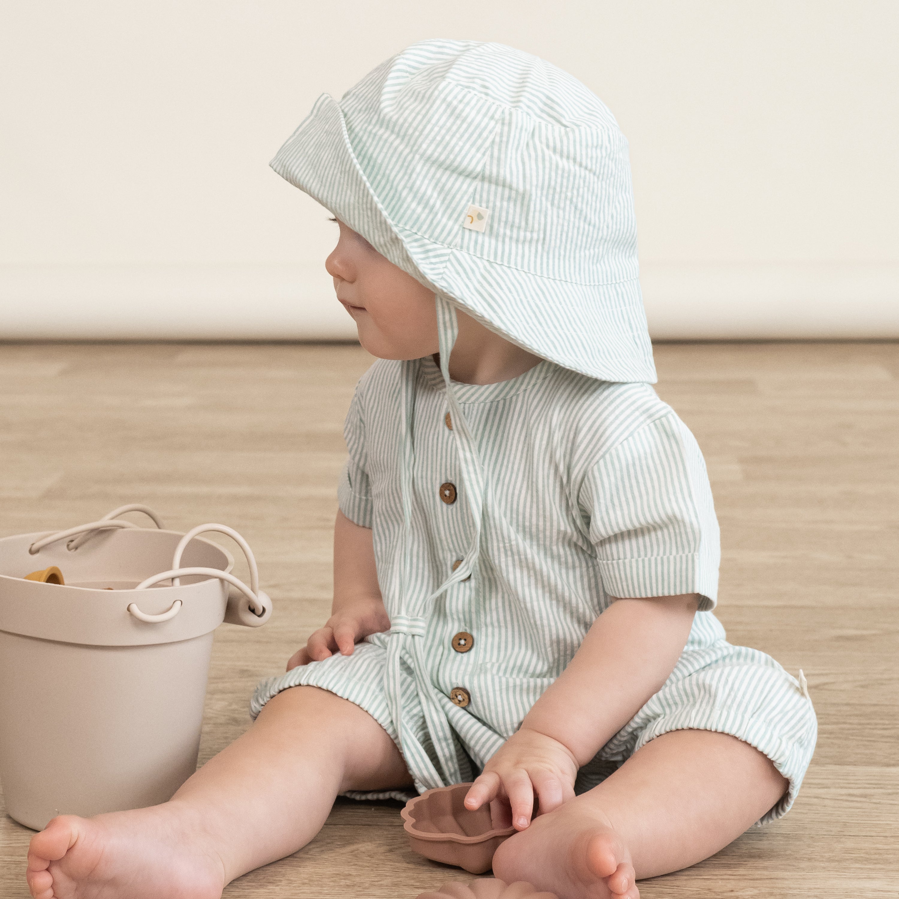 Organic Short Bubble Romper - Green Stripes