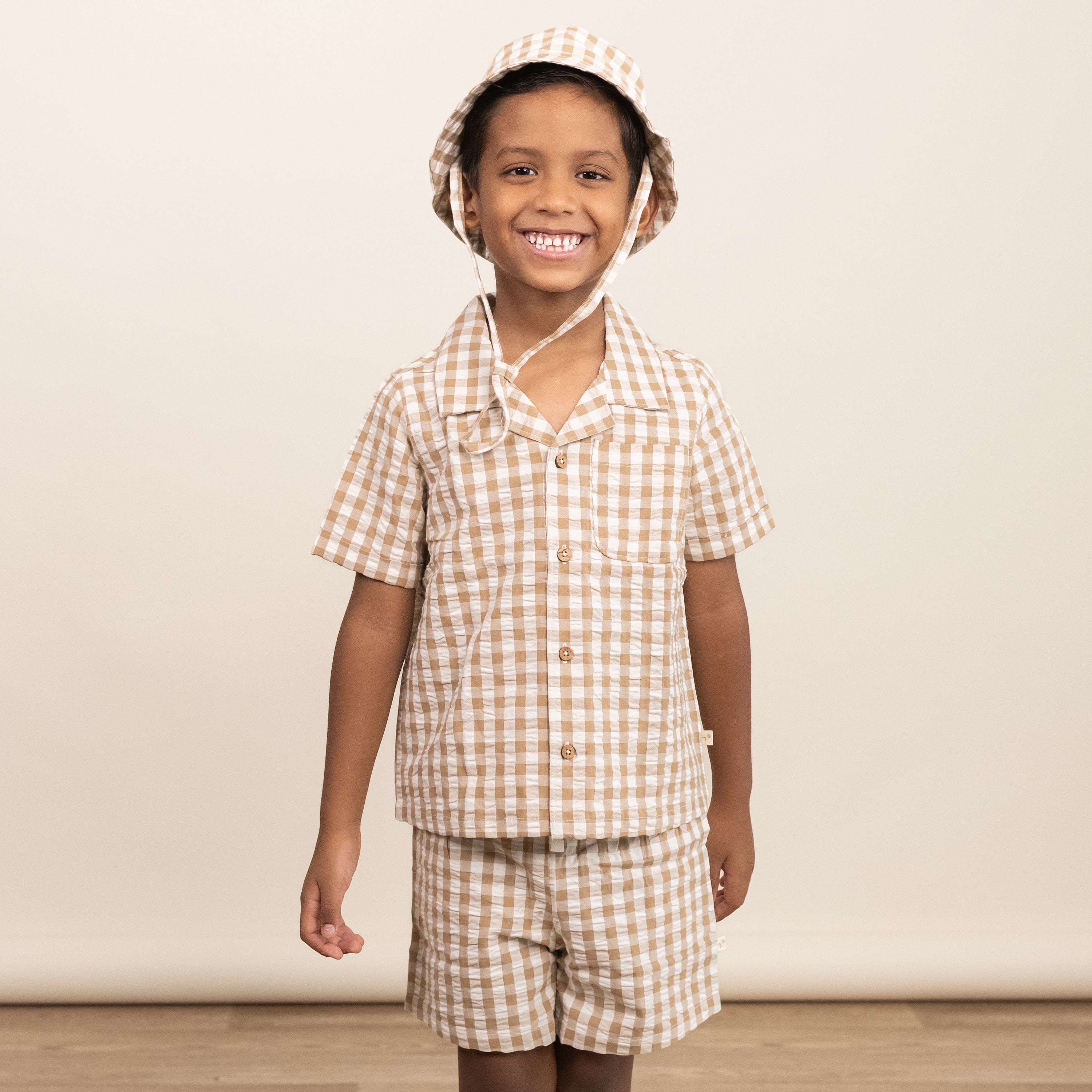 Organic Shirt & Shorts Set - Brown Checkered