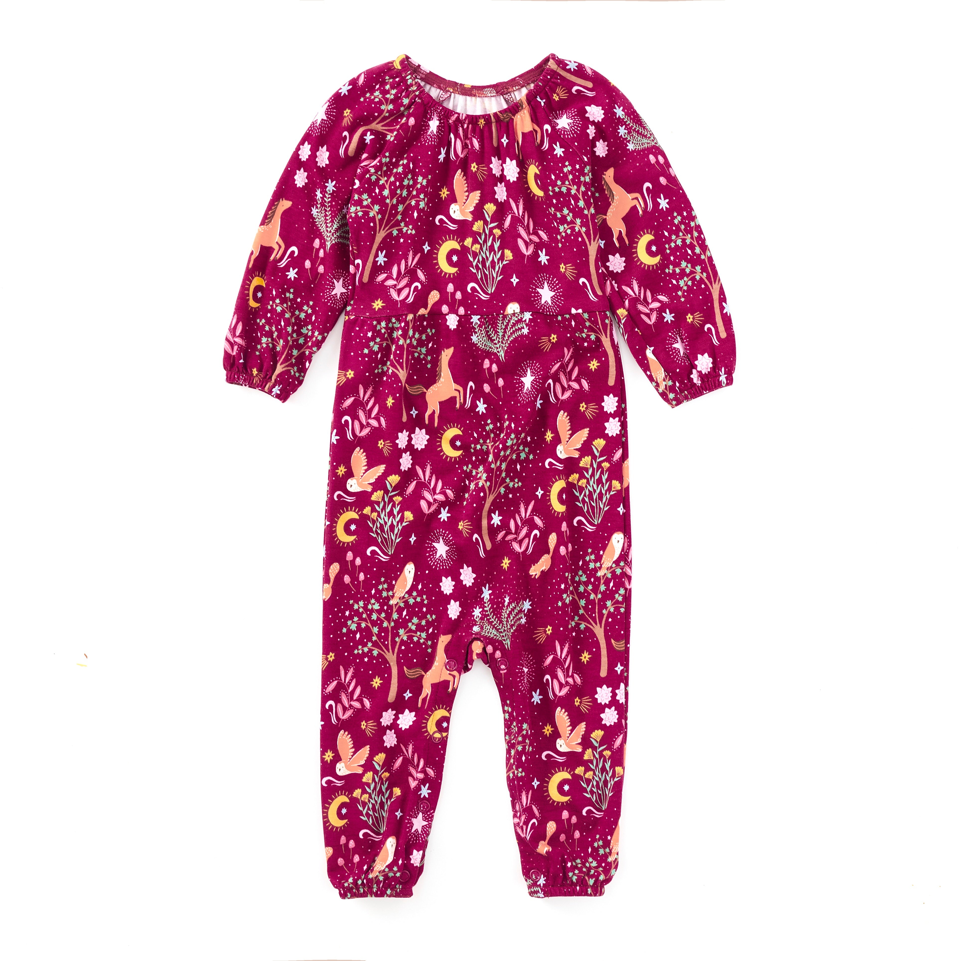 Bamboo Blend L/S Gathered Romper - Woodland Dreams