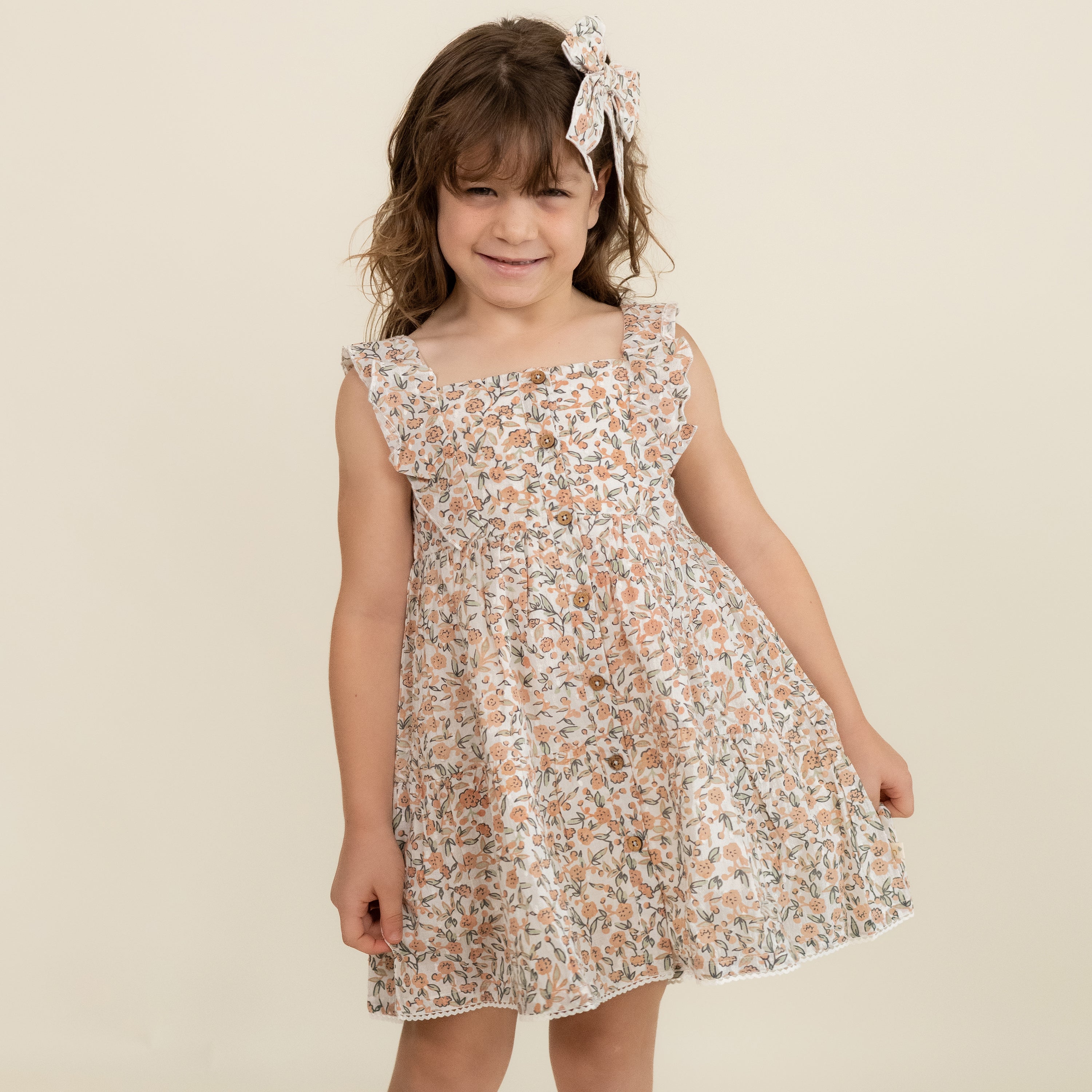 Organic Flutter Buttoned Tiered Dress - Magnolia
