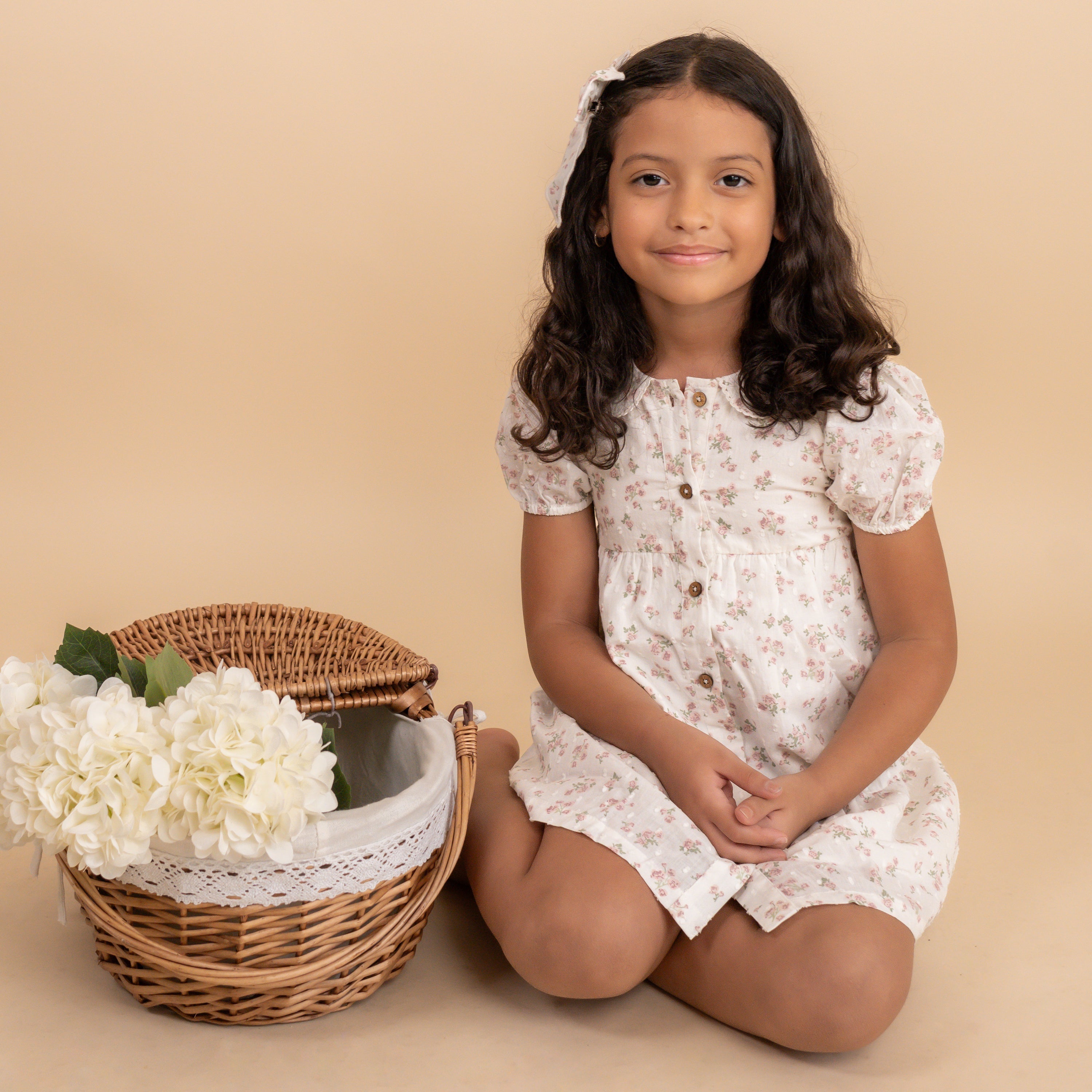 Organic Puff Sleeve Collar Dress - English Roses