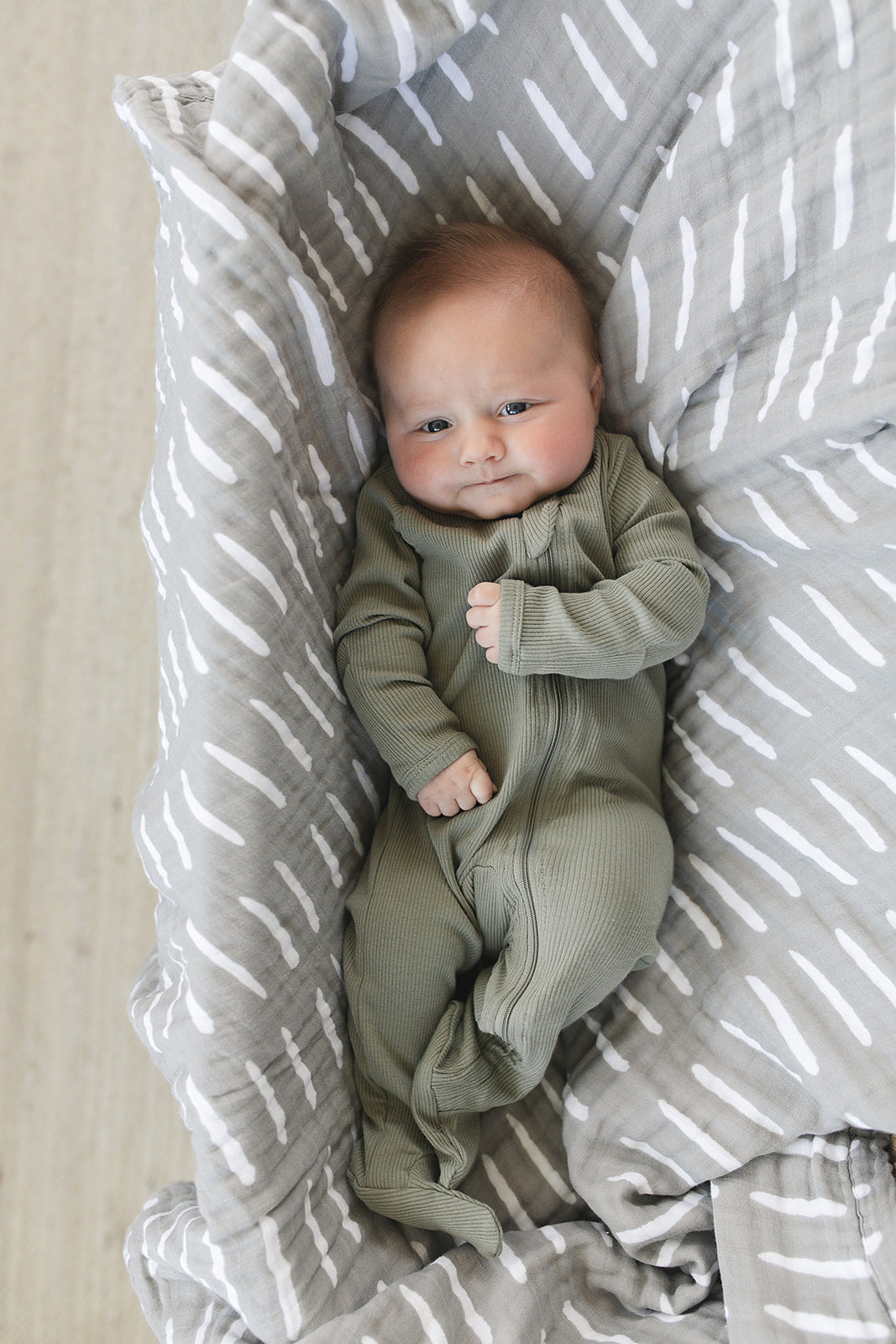 Green Organic Cotton Ribbed Zipper Mebie Baby
