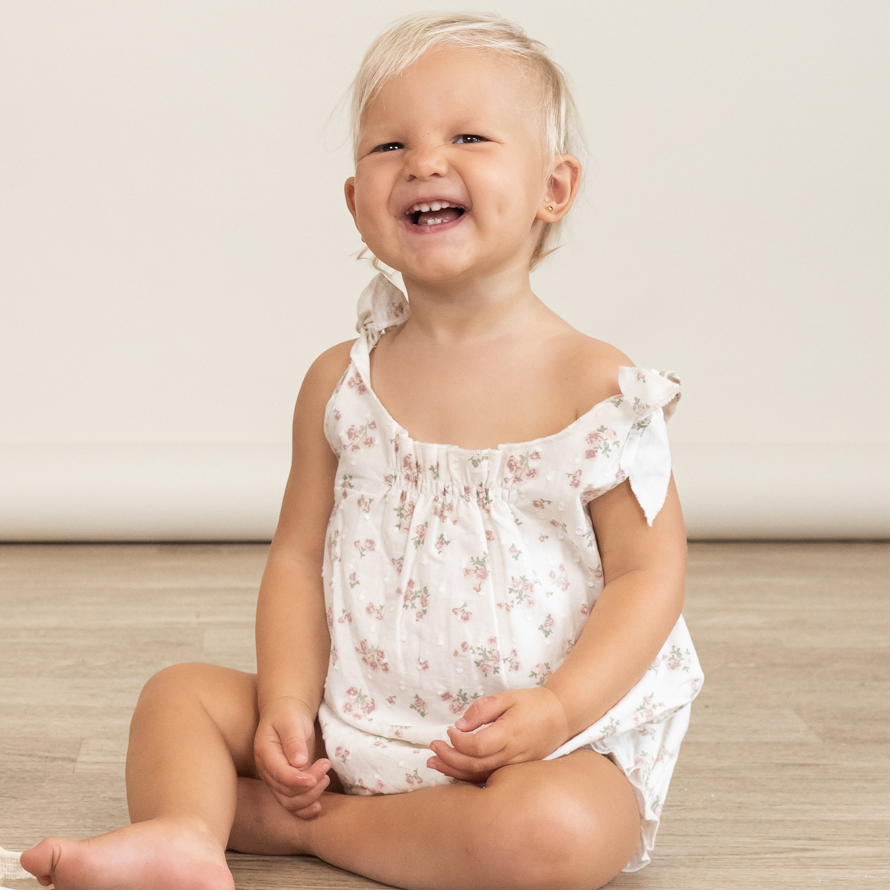 Organic Tie Shoulder Bubble Romper - English Roses