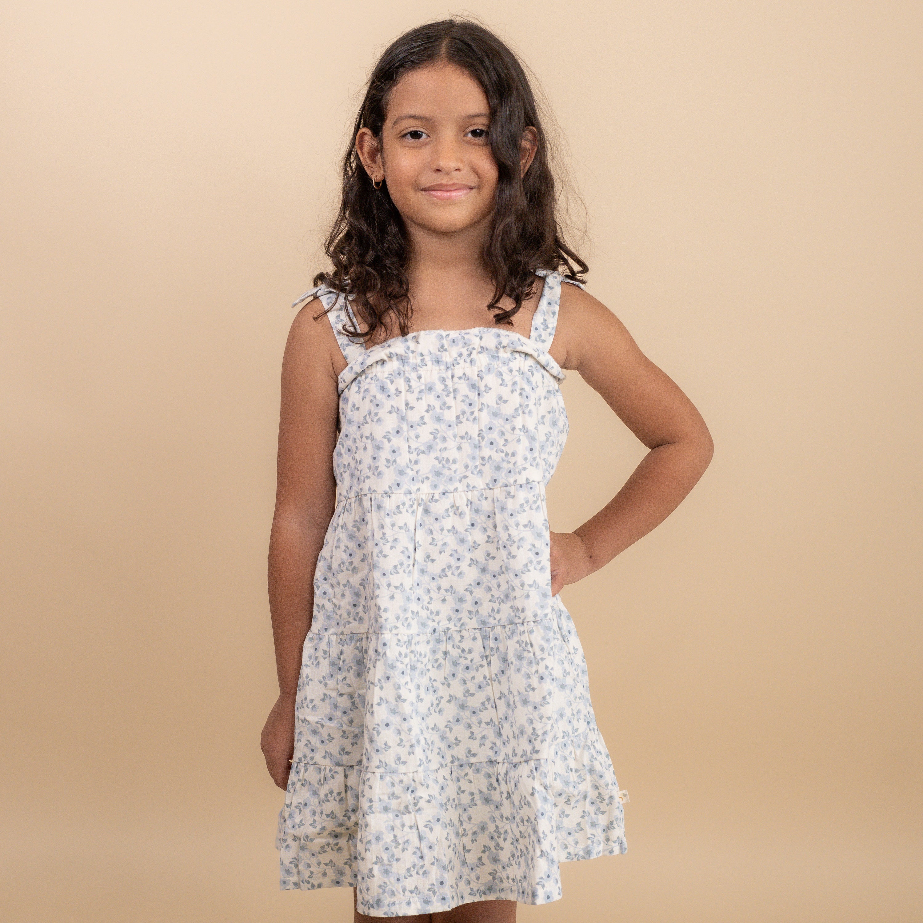 Organic Tiered Dress - Blue Vines