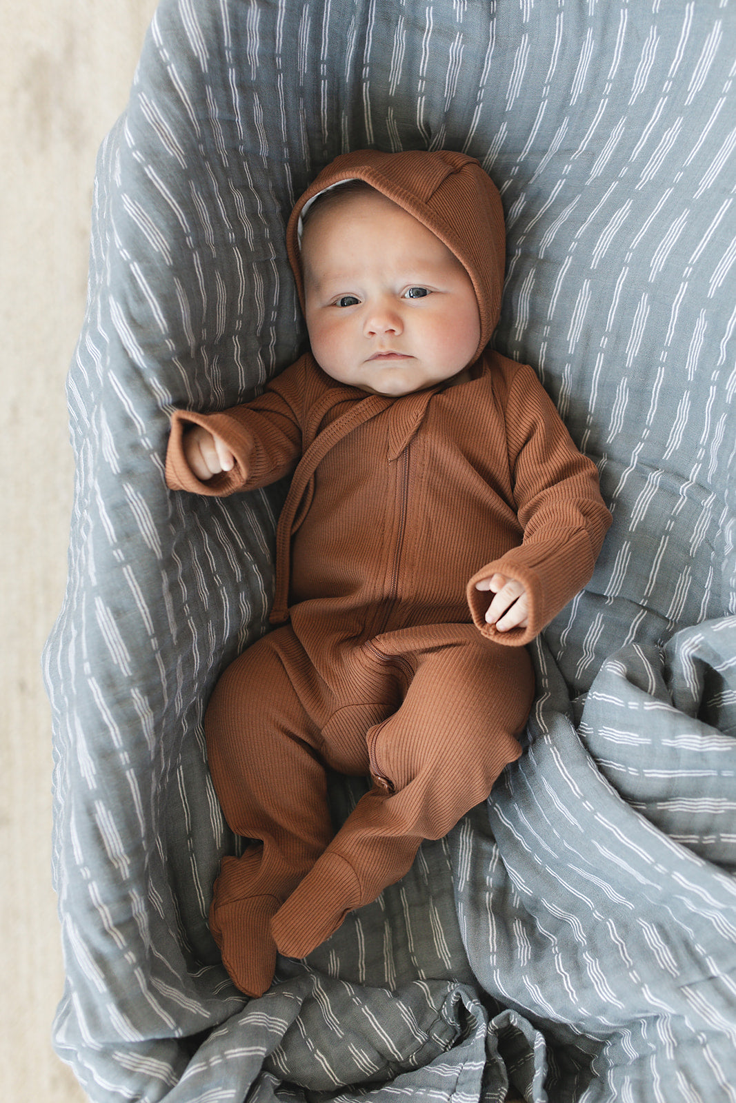 Rust Organic Cotton Ribbed Zipper Mebie Baby