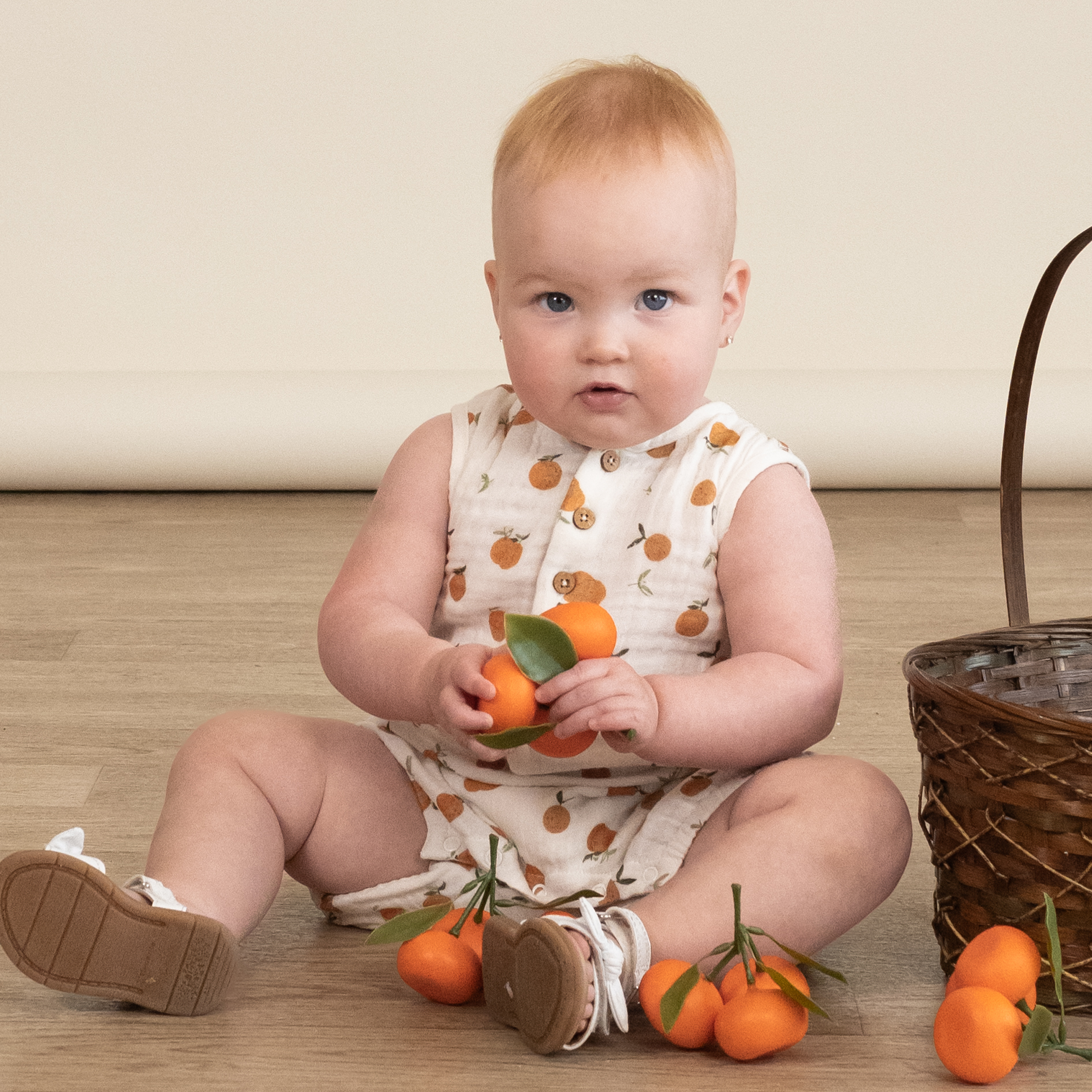 Organic Sleeveless Bubble Romper - Mandarin