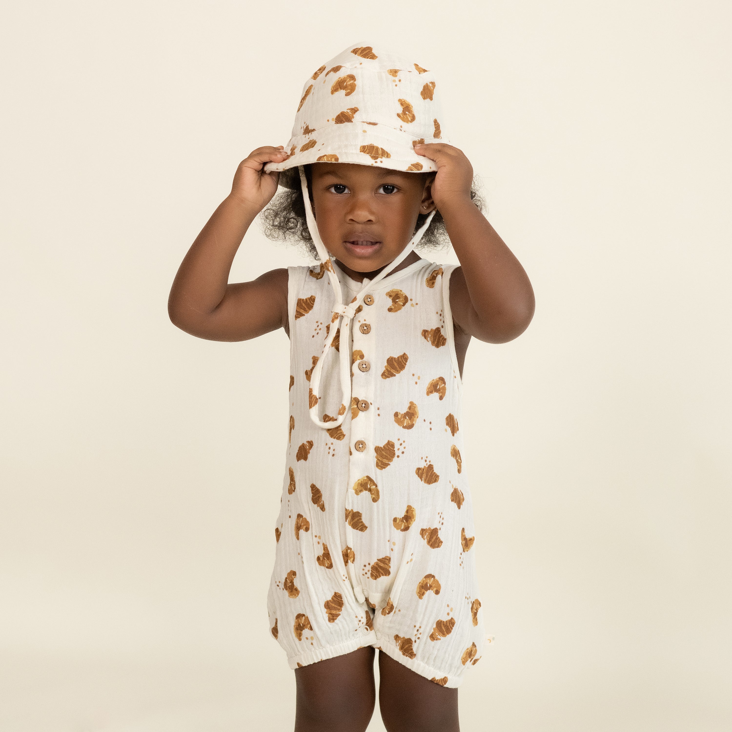 Organic Sleeveless Bubble Romper - Croissant