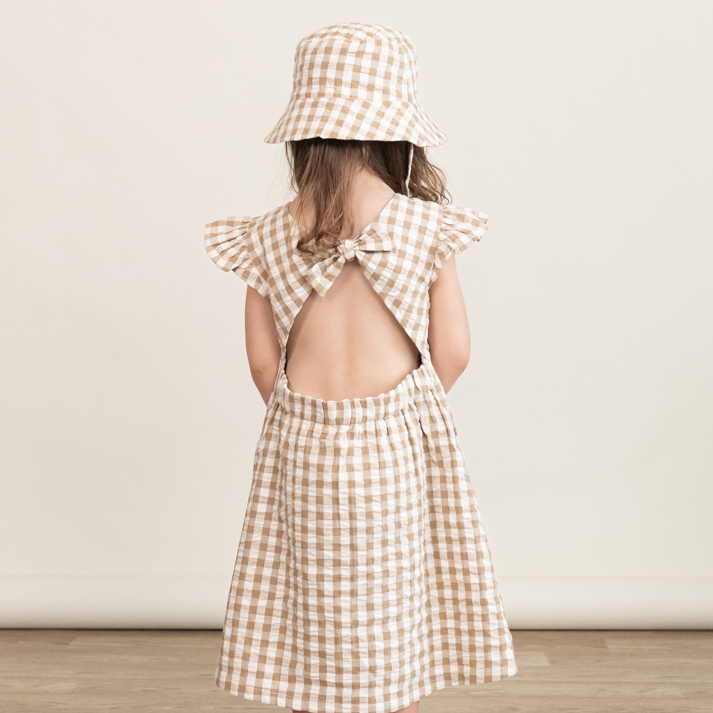 Organic Flutter Summer Dress - Brown Chequered