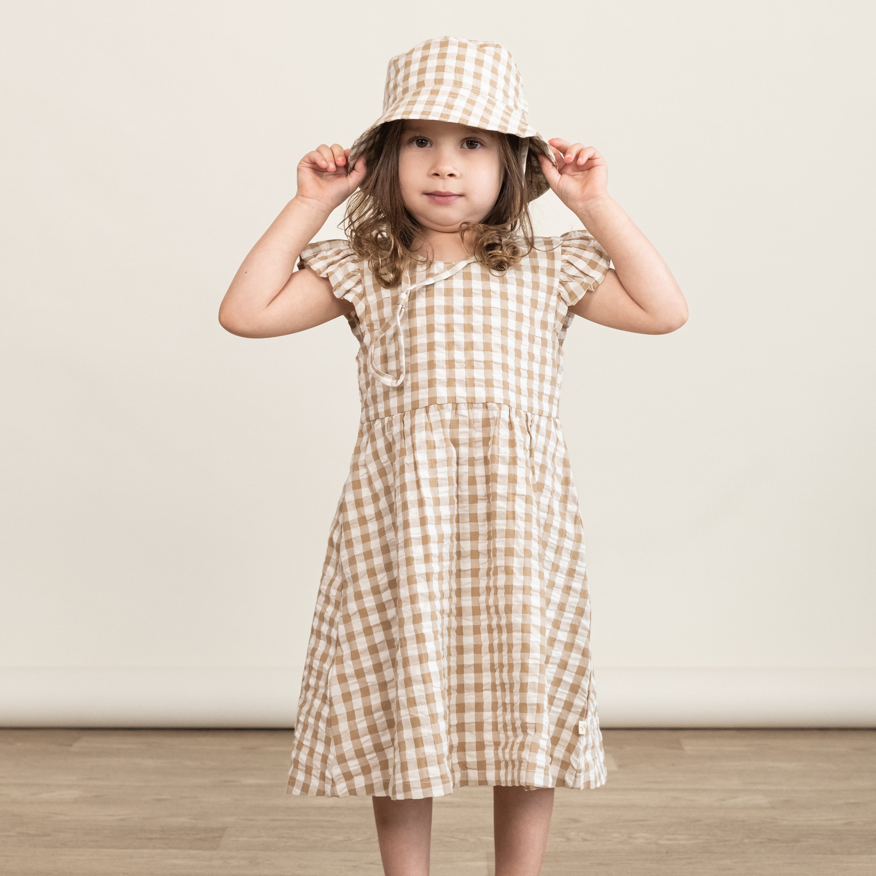 Organic Flutter Summer Dress - Brown Checkered