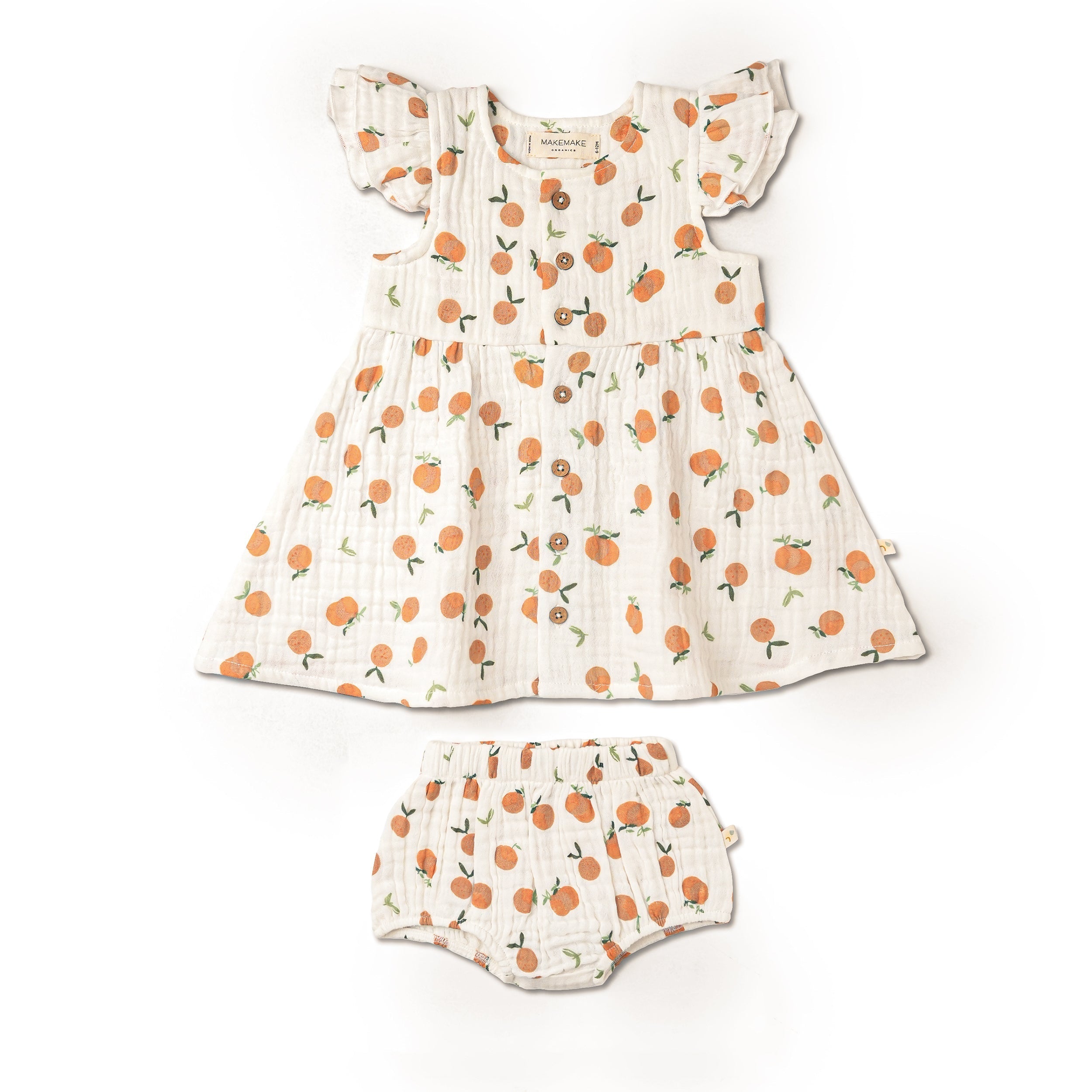 Organic Button Flutter Dress - Mandarin