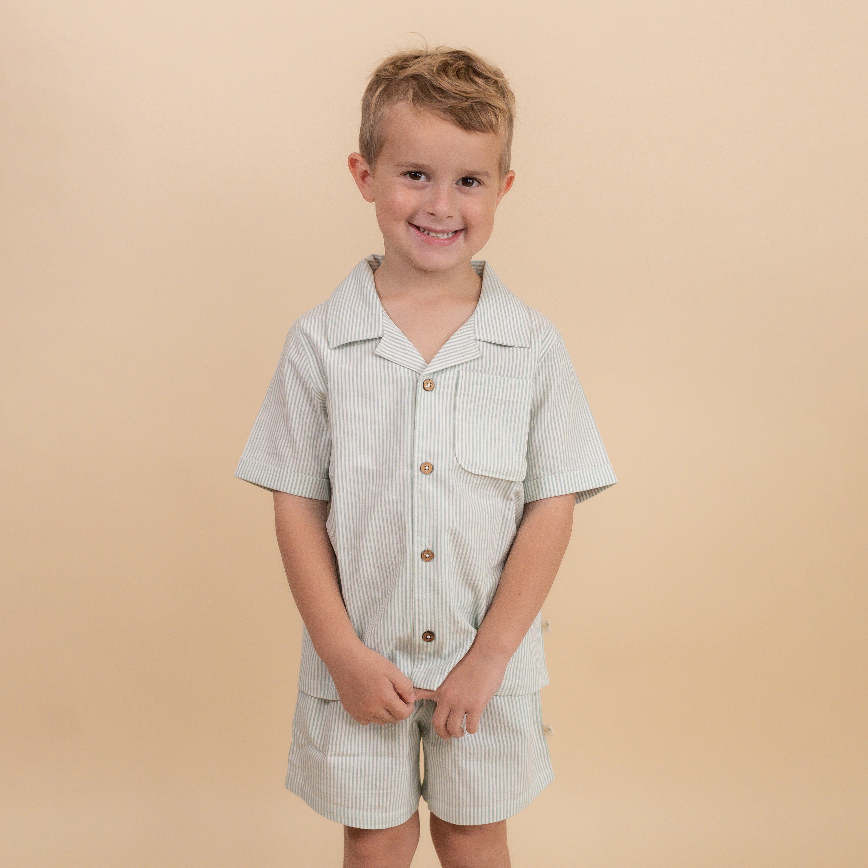 Organic Shirt & Shorts Set - Green Stripes