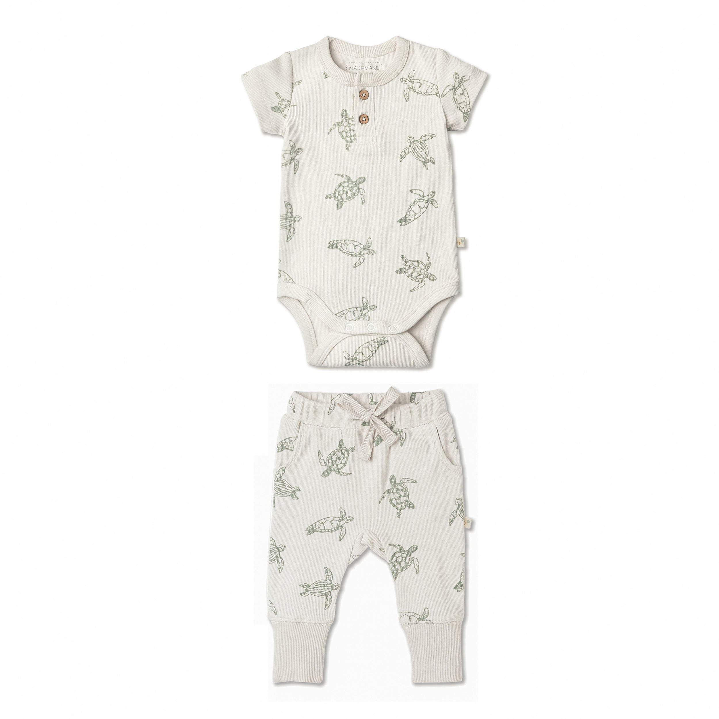 Organic Short Sleeve Romper & Pants Set - Turtles