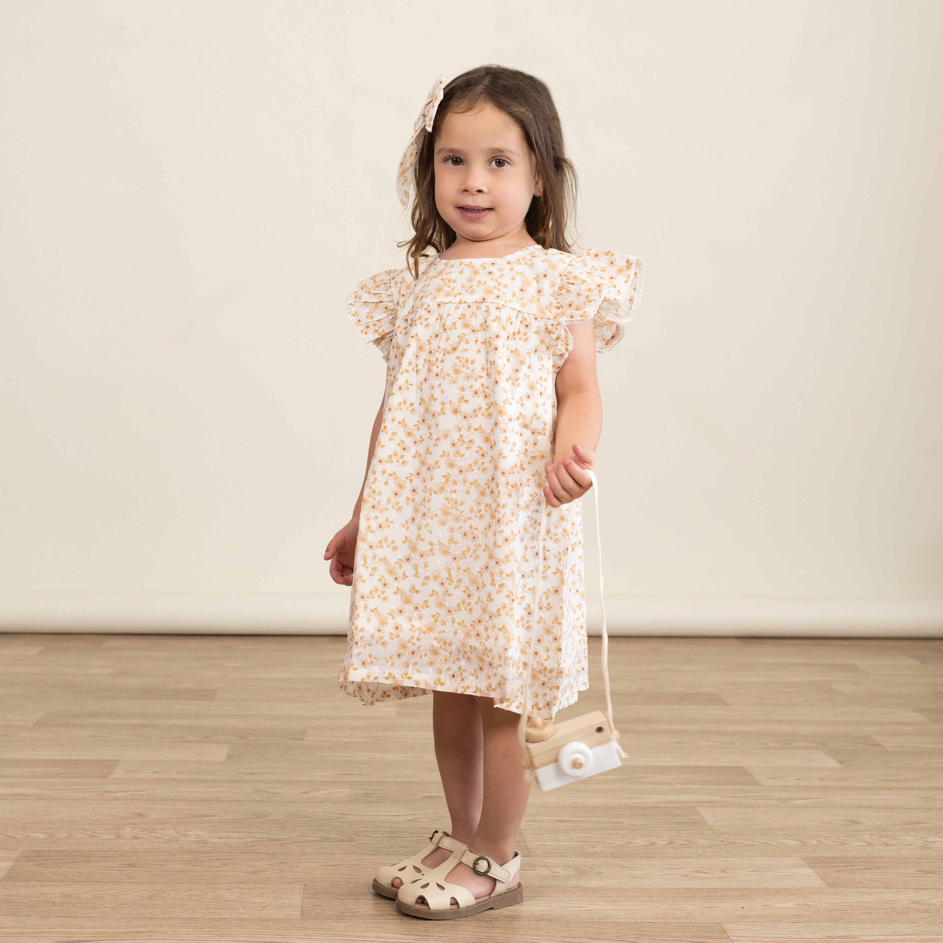 Organic Short Sleeve Flutter Dress - Gardenia
