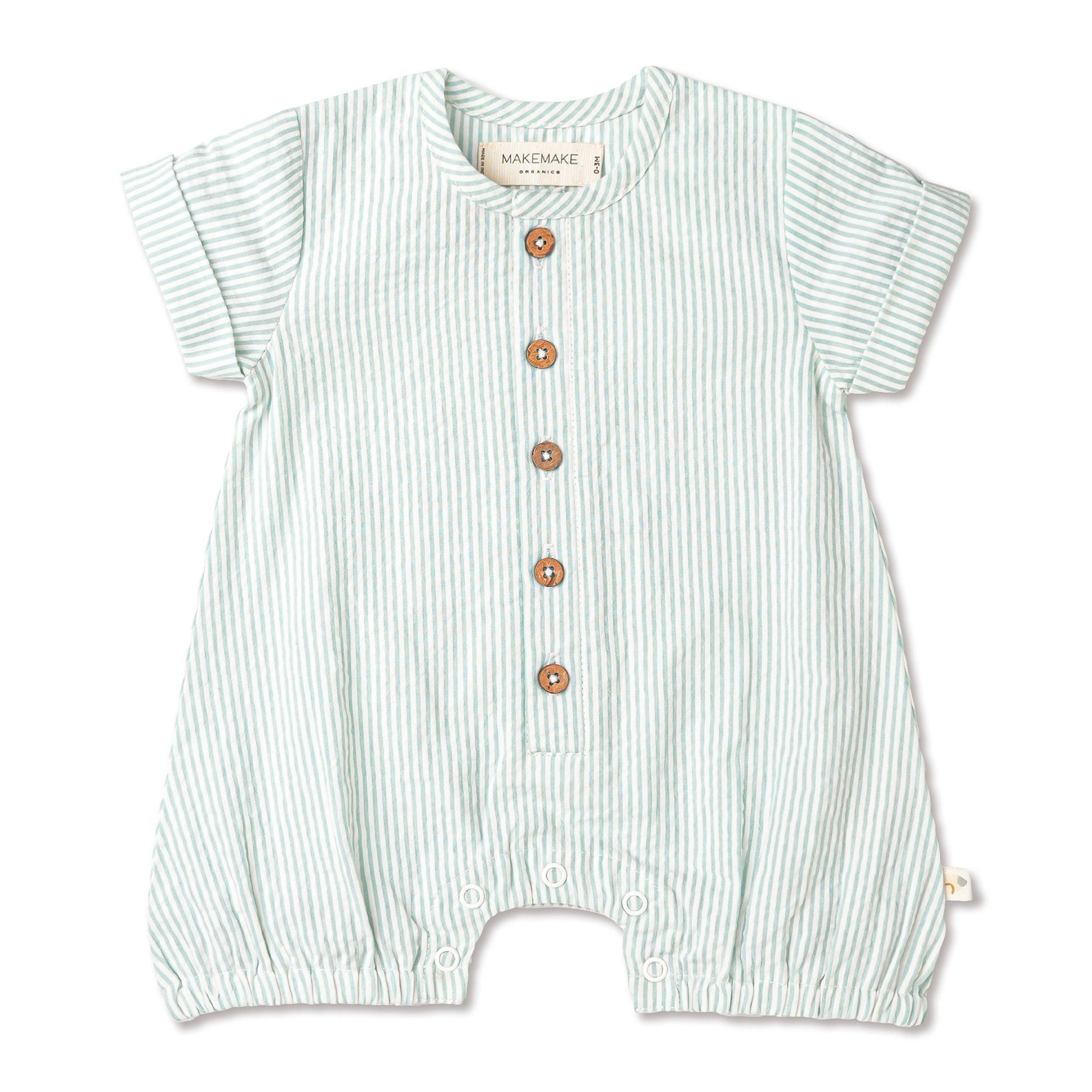 Organic Short Bubble Romper - Green Stripes