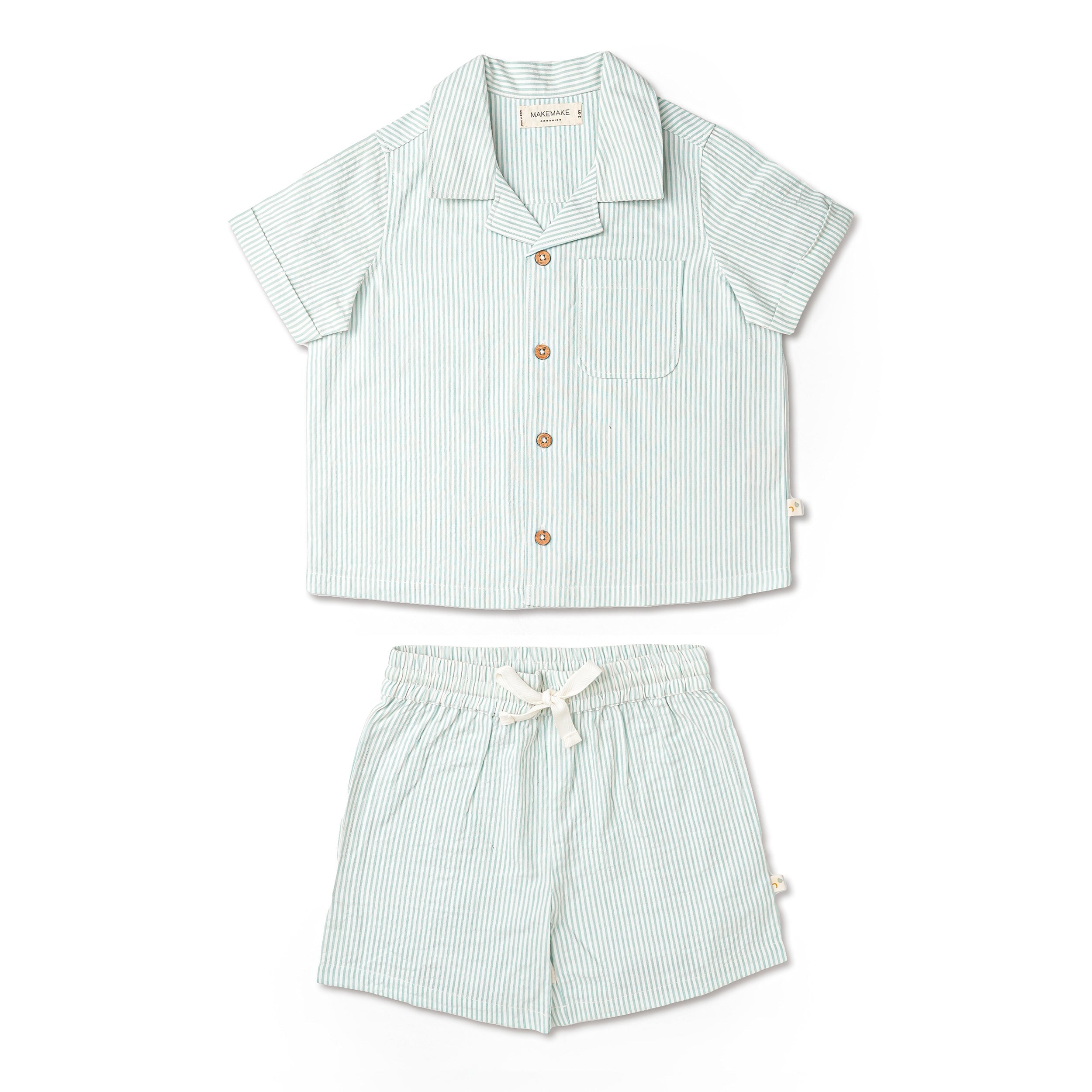 Organic Shirt & Shorts Set - Green Stripes