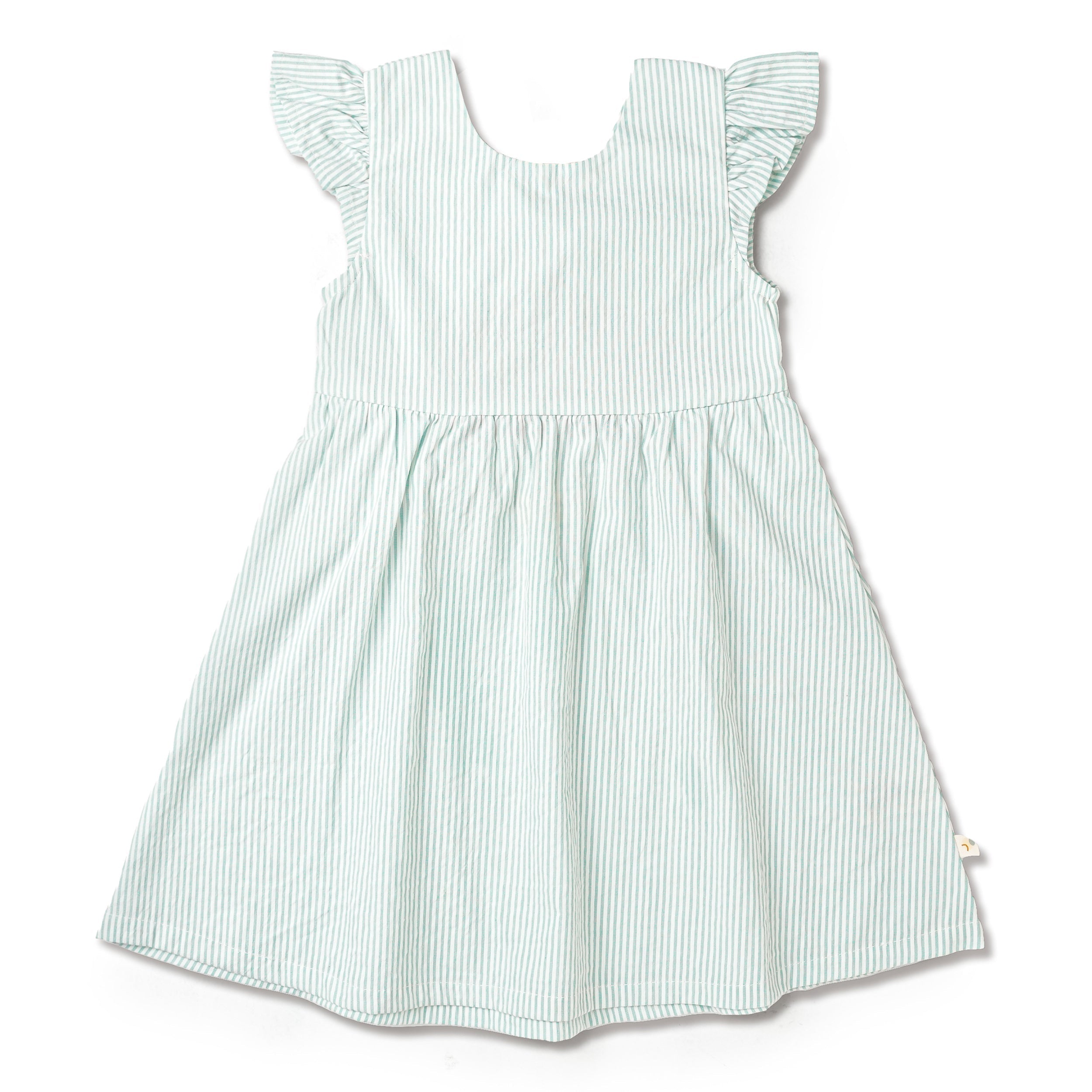Organic Flutter Summer Dress - Green Stripes