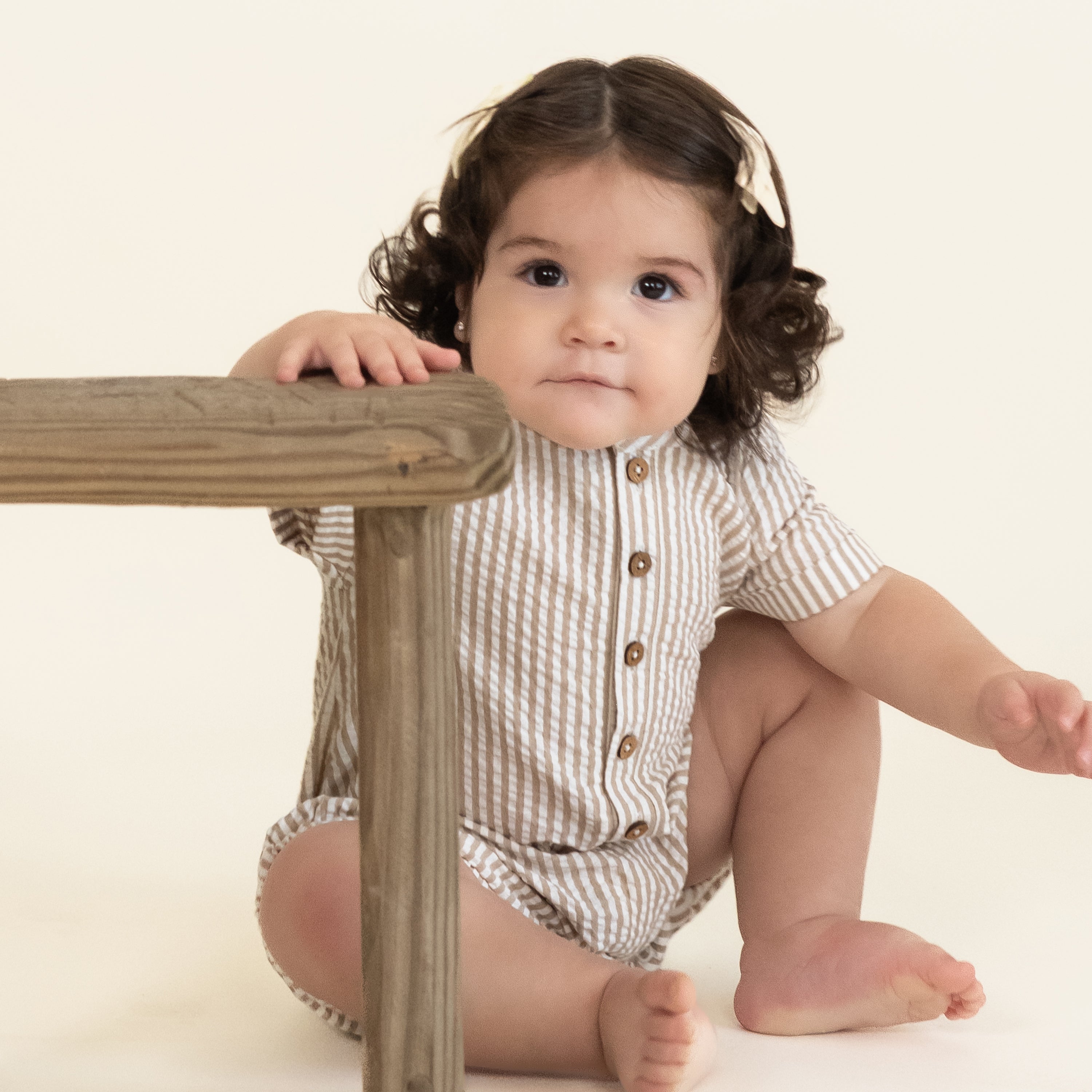 Organic Short Bubble Romper - Brown Stripes