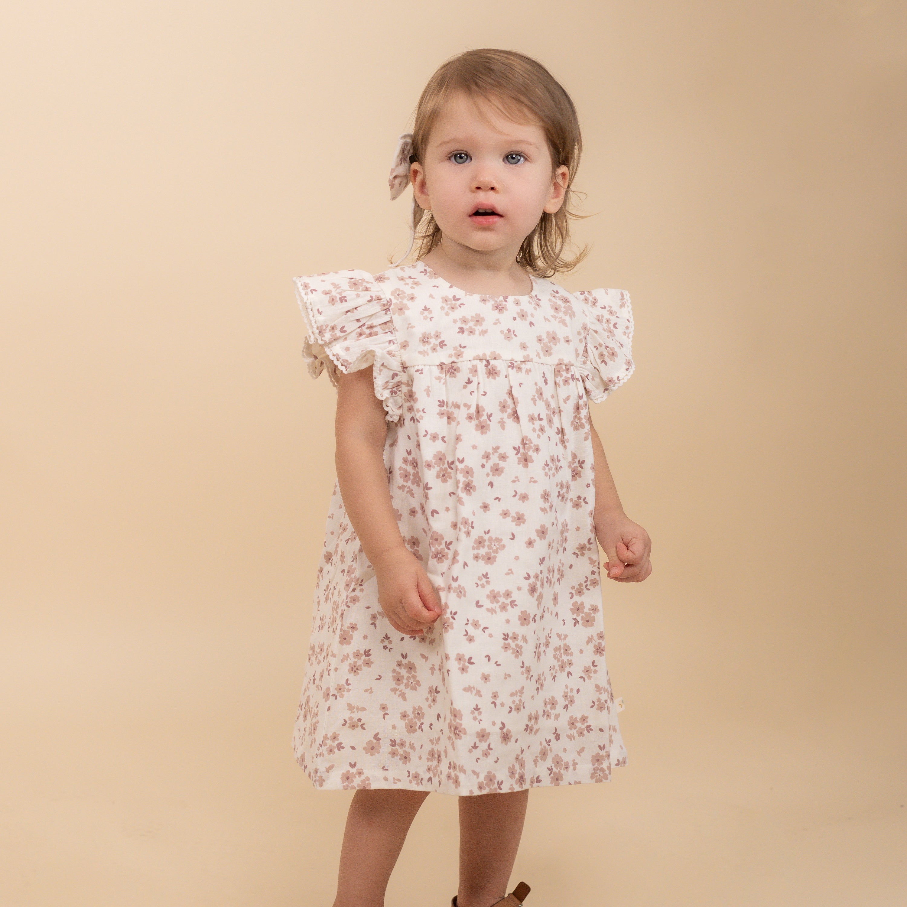 Organic Short Sleeve Flutter Dress - Petit Floral