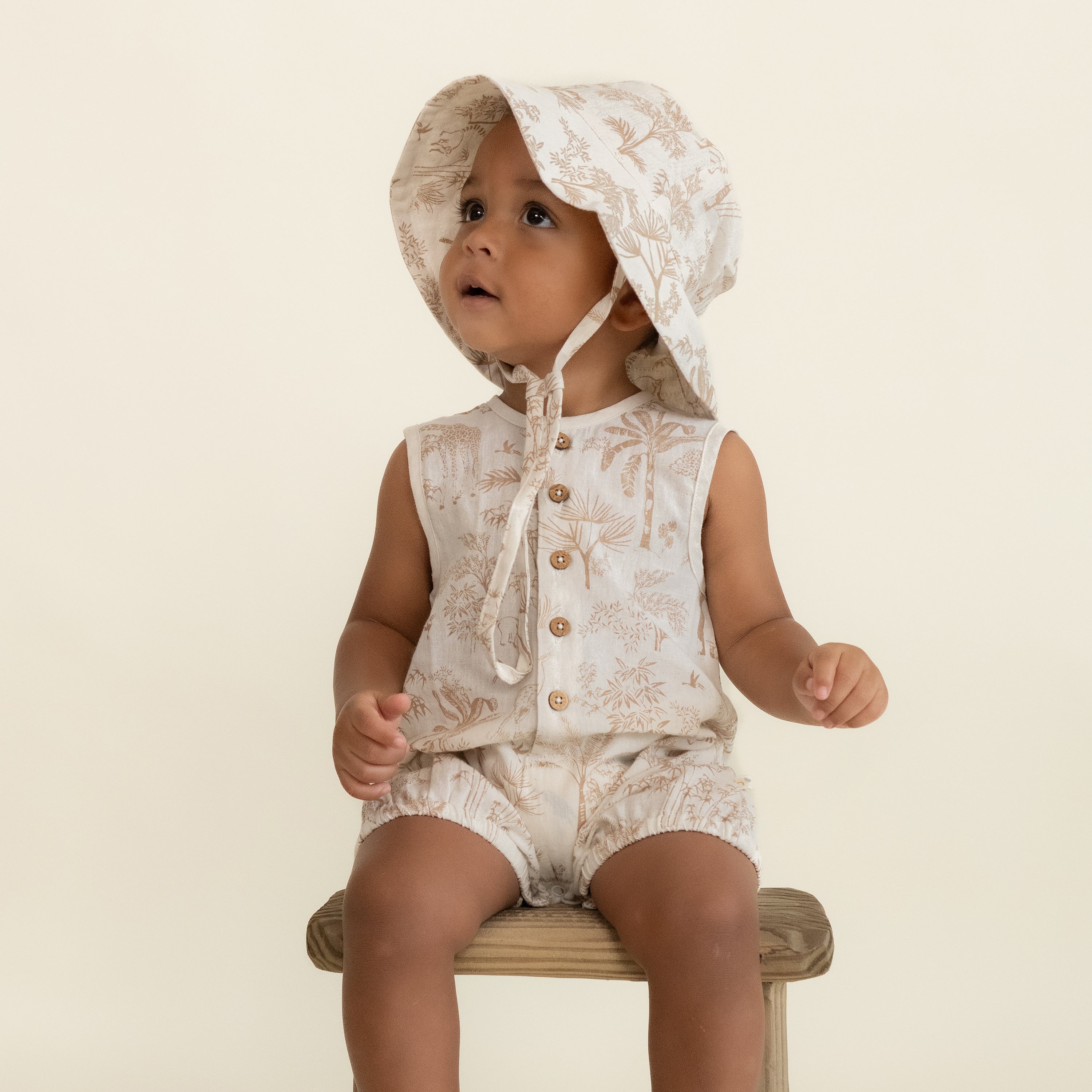 Organic Sleeveless Bubble Romper - Wild Tropics