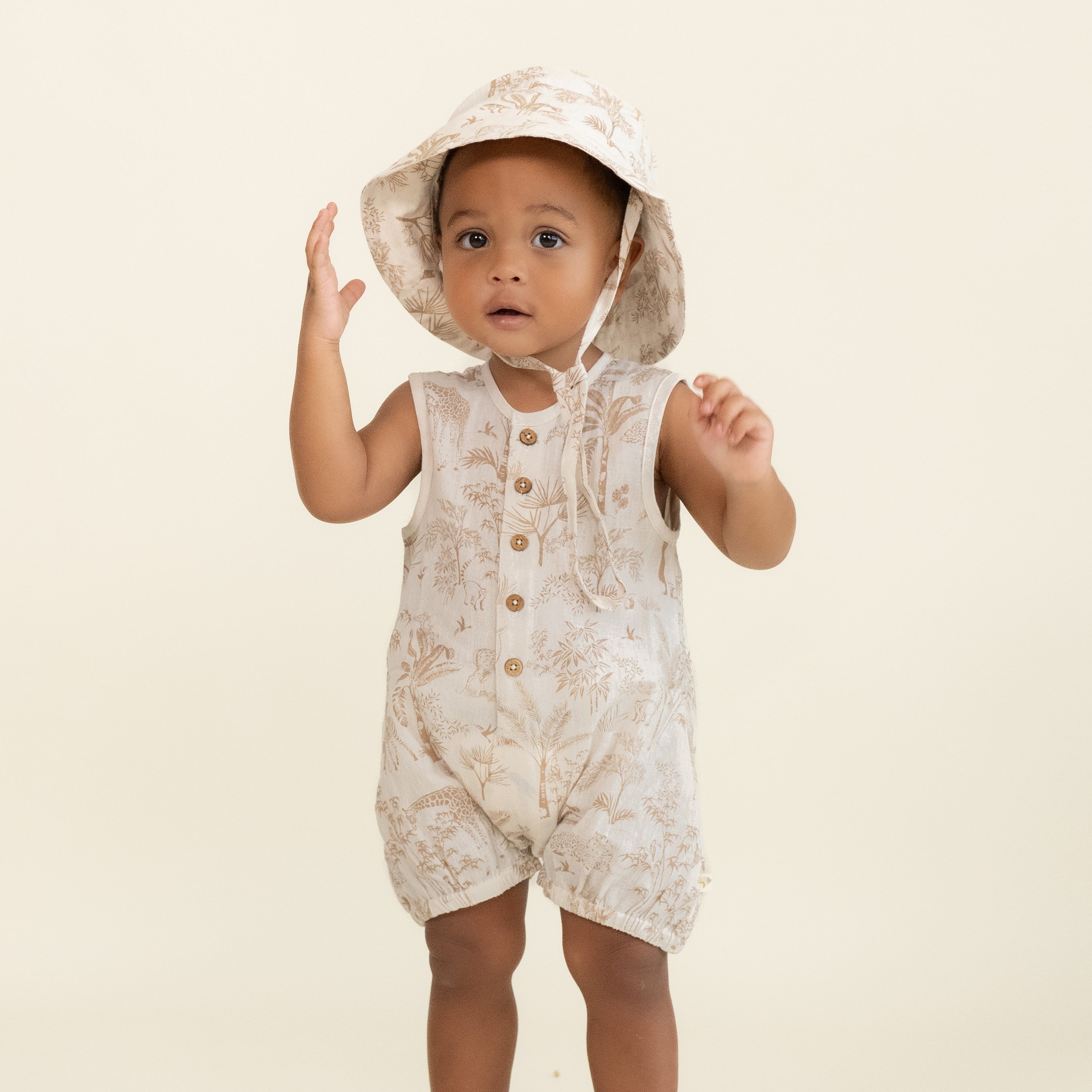 Organic Sleeveless Bubble Romper - Wild Tropics