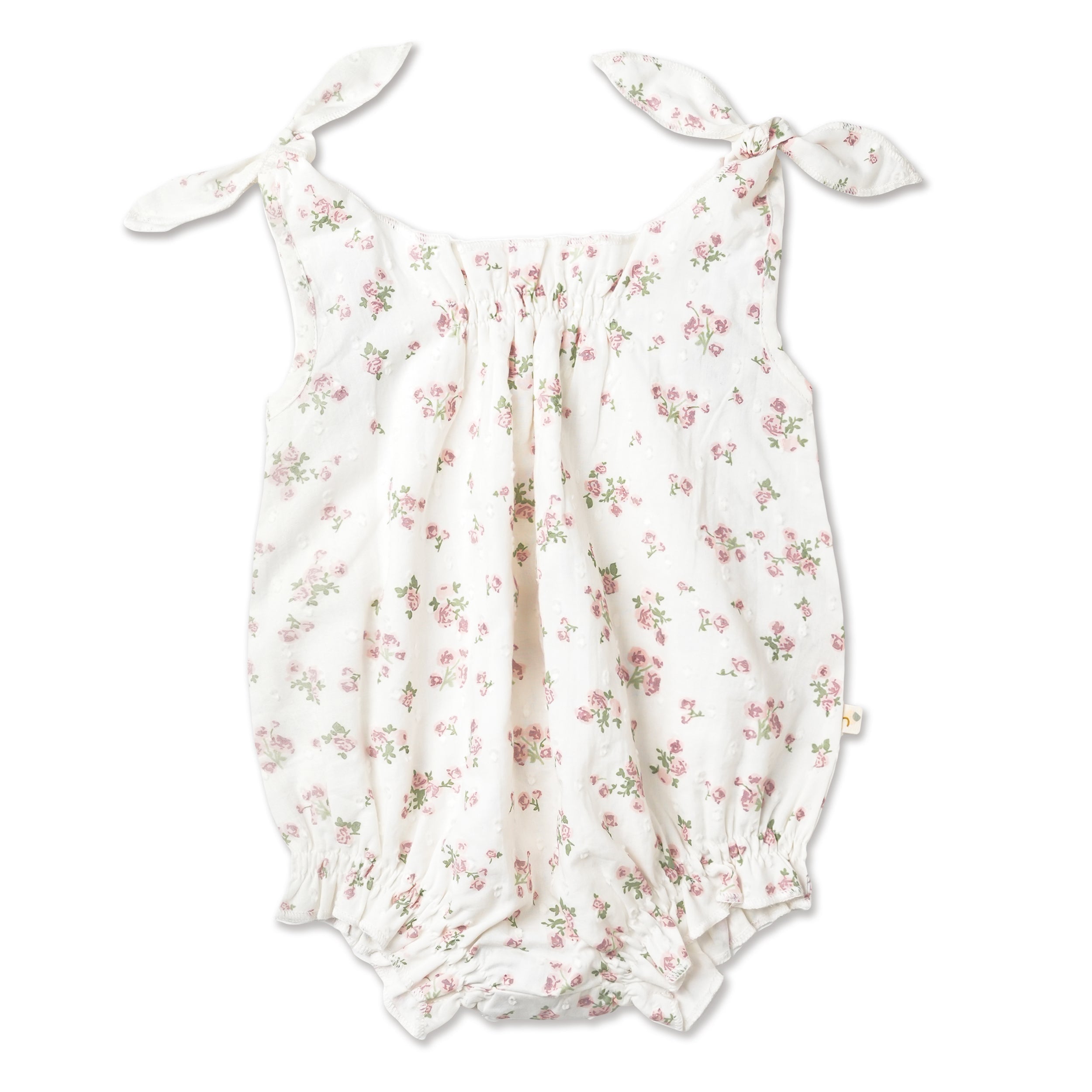 Organic Tie Shoulder Bubble Romper - English Roses