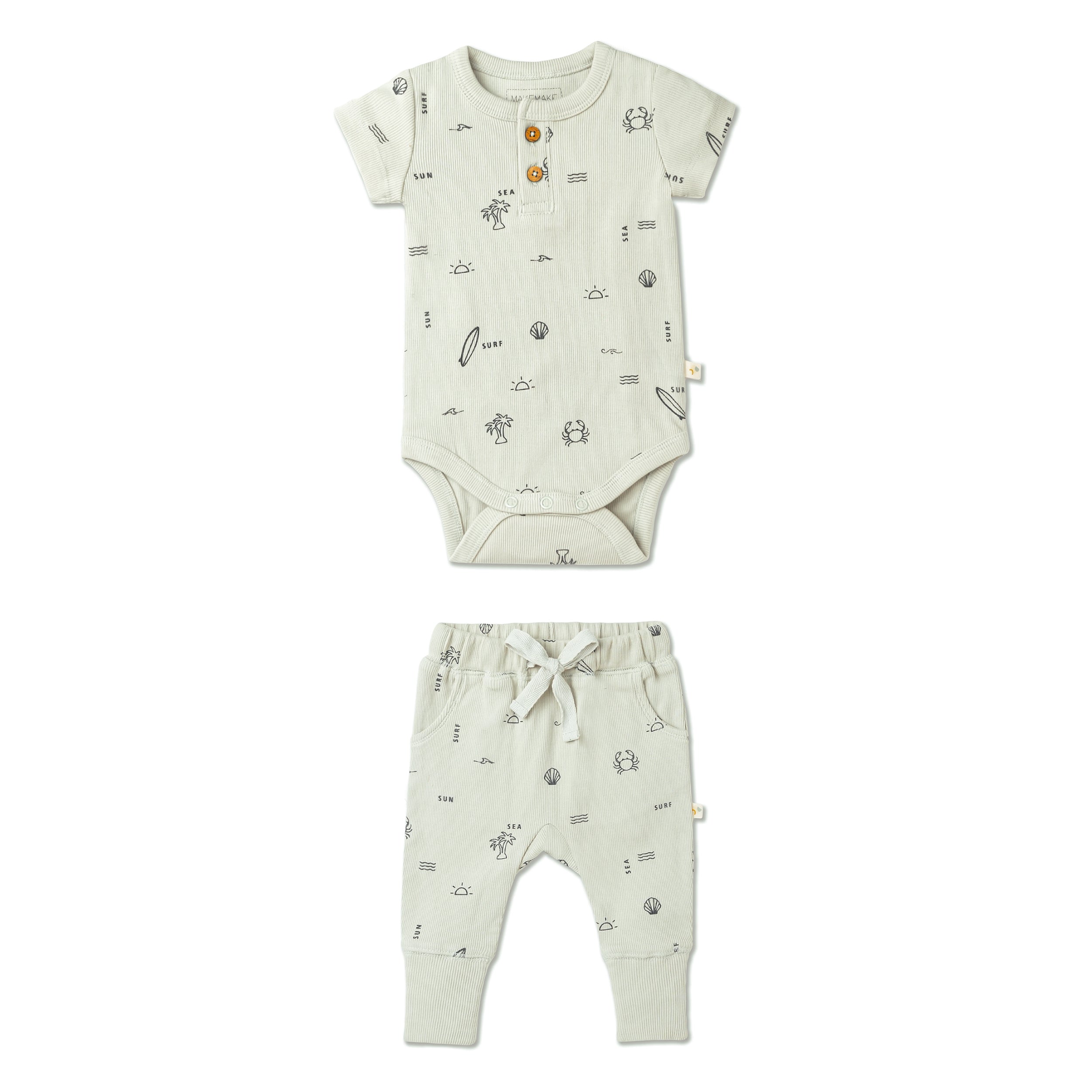 Organic Short Sleeve Romper & Pants Set - Surf