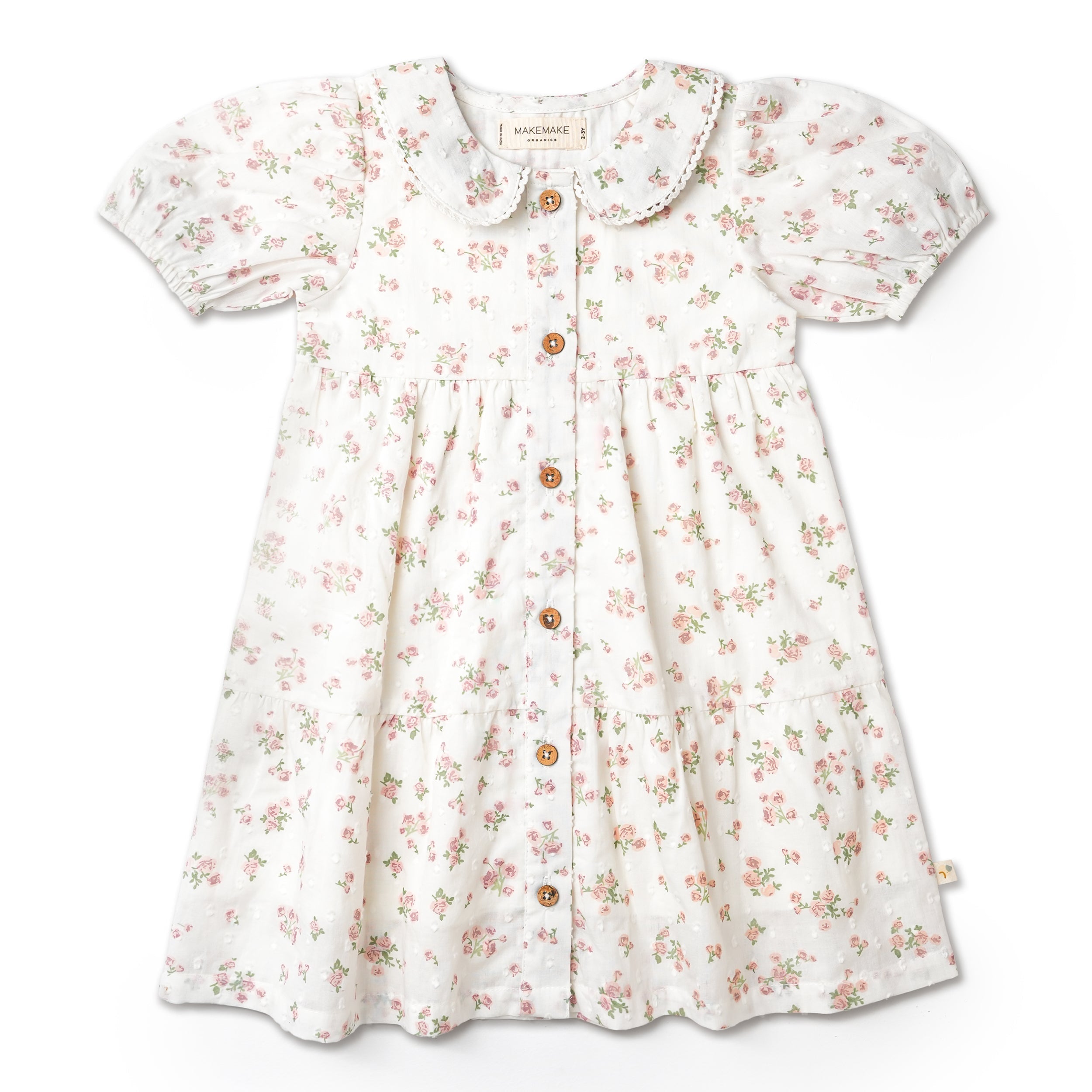 Organic Puff Sleeve Collar Dress - English Roses