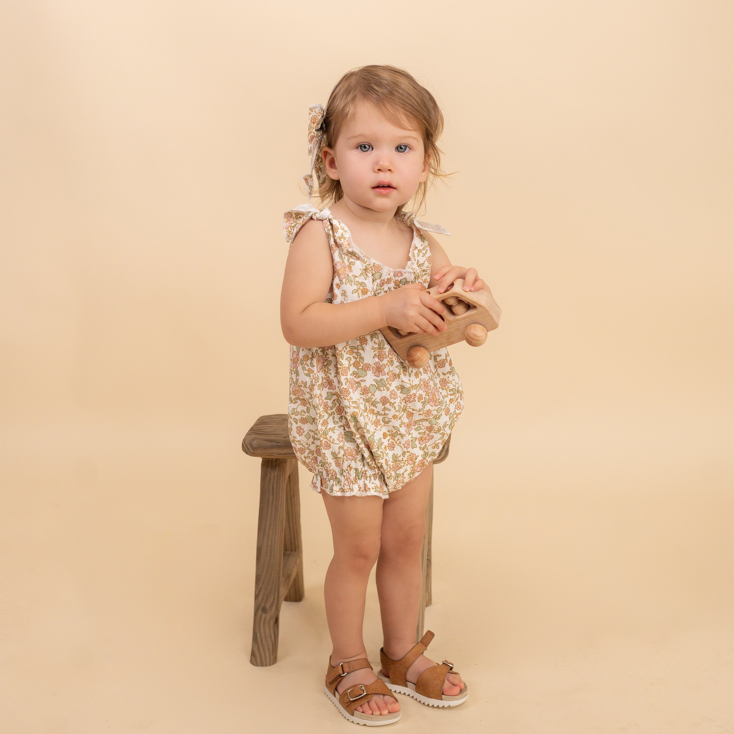 Organic Tie Shoulder Bubble Romper - Tuscan Bloom