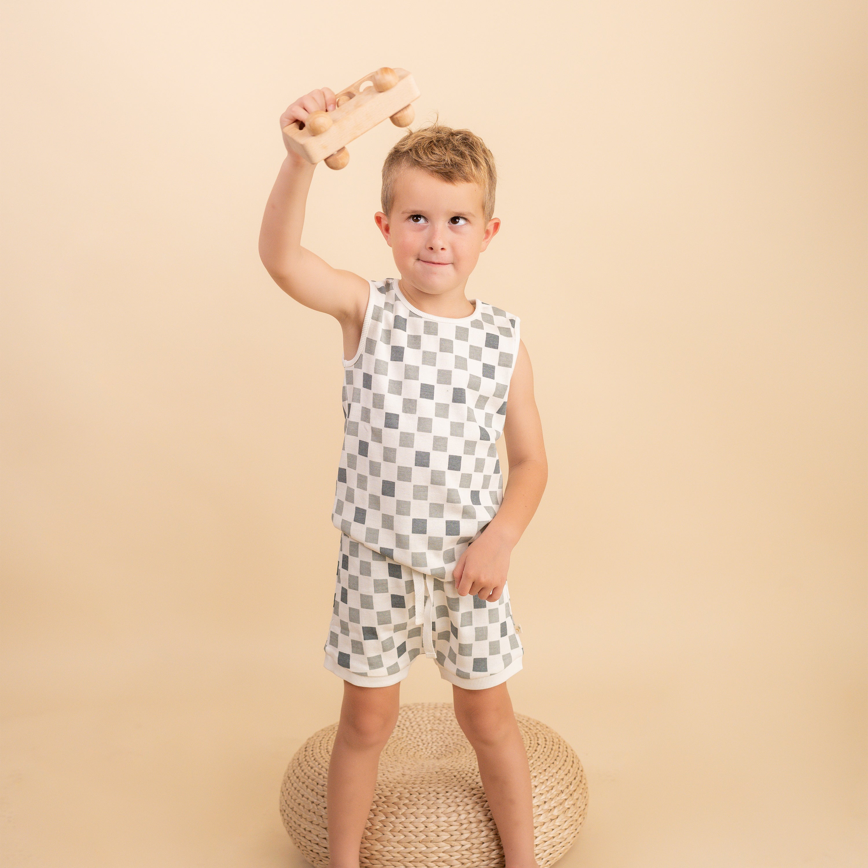 Organic Tank & Tee Shorts Set - Chequered