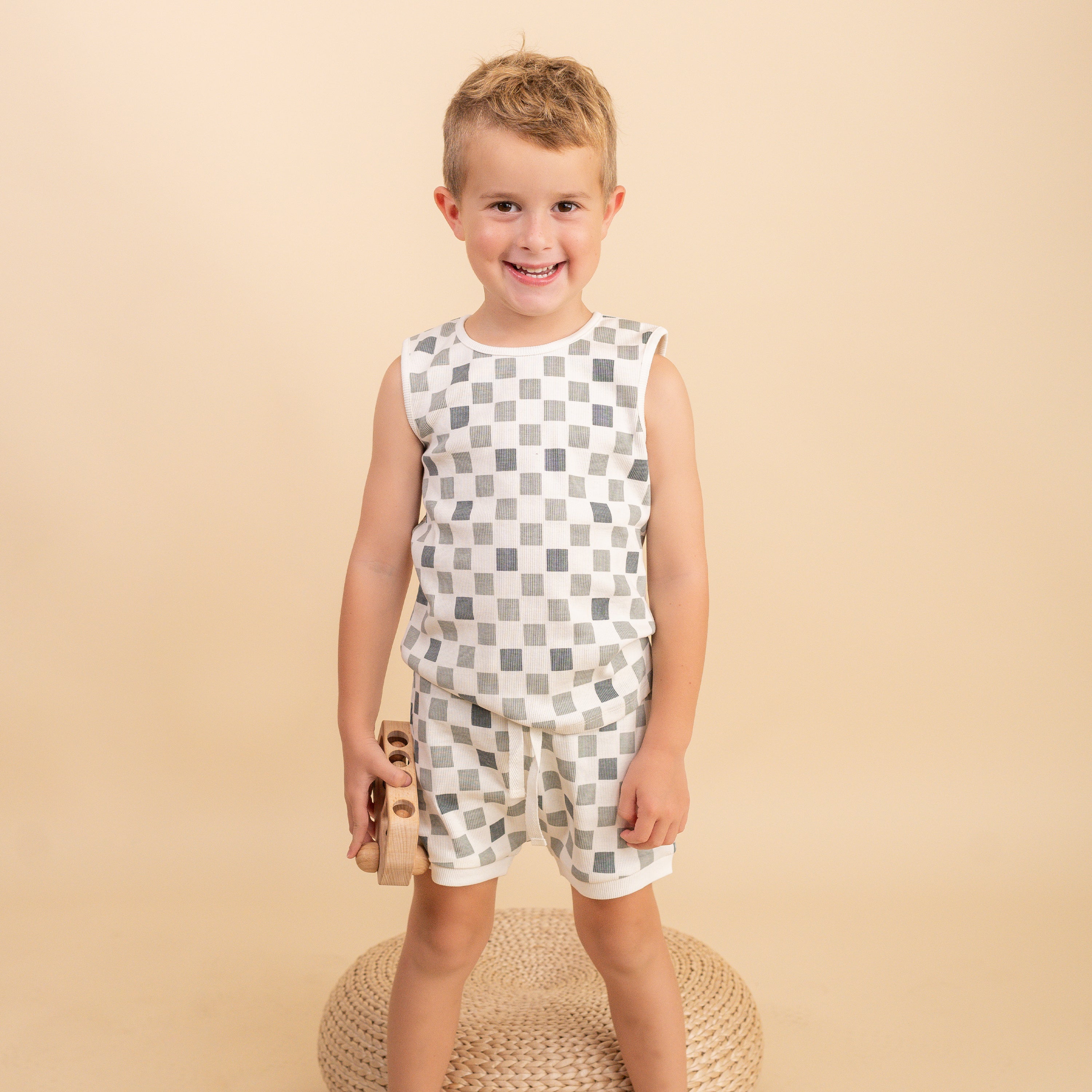 Organic Tank & Tee Shorts Set - Checkered