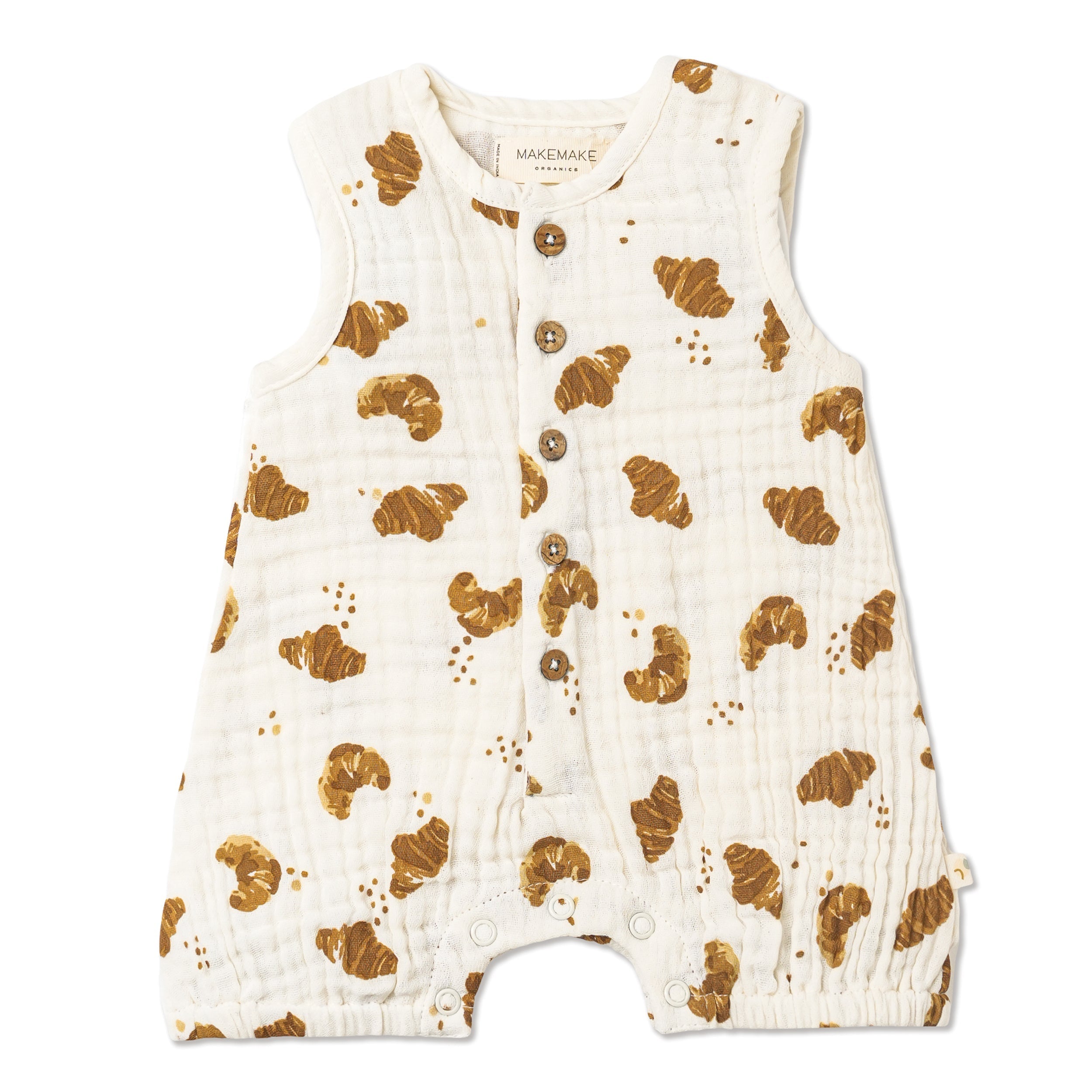 Organic Sleeveless Bubble Romper - Croissant
