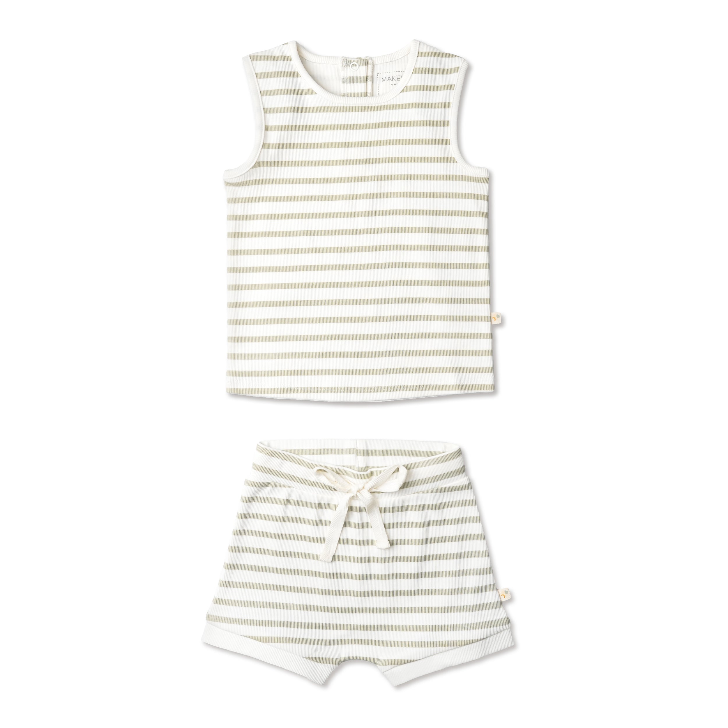 Organic Tank & Tee Shorts Set - Sage Stripes