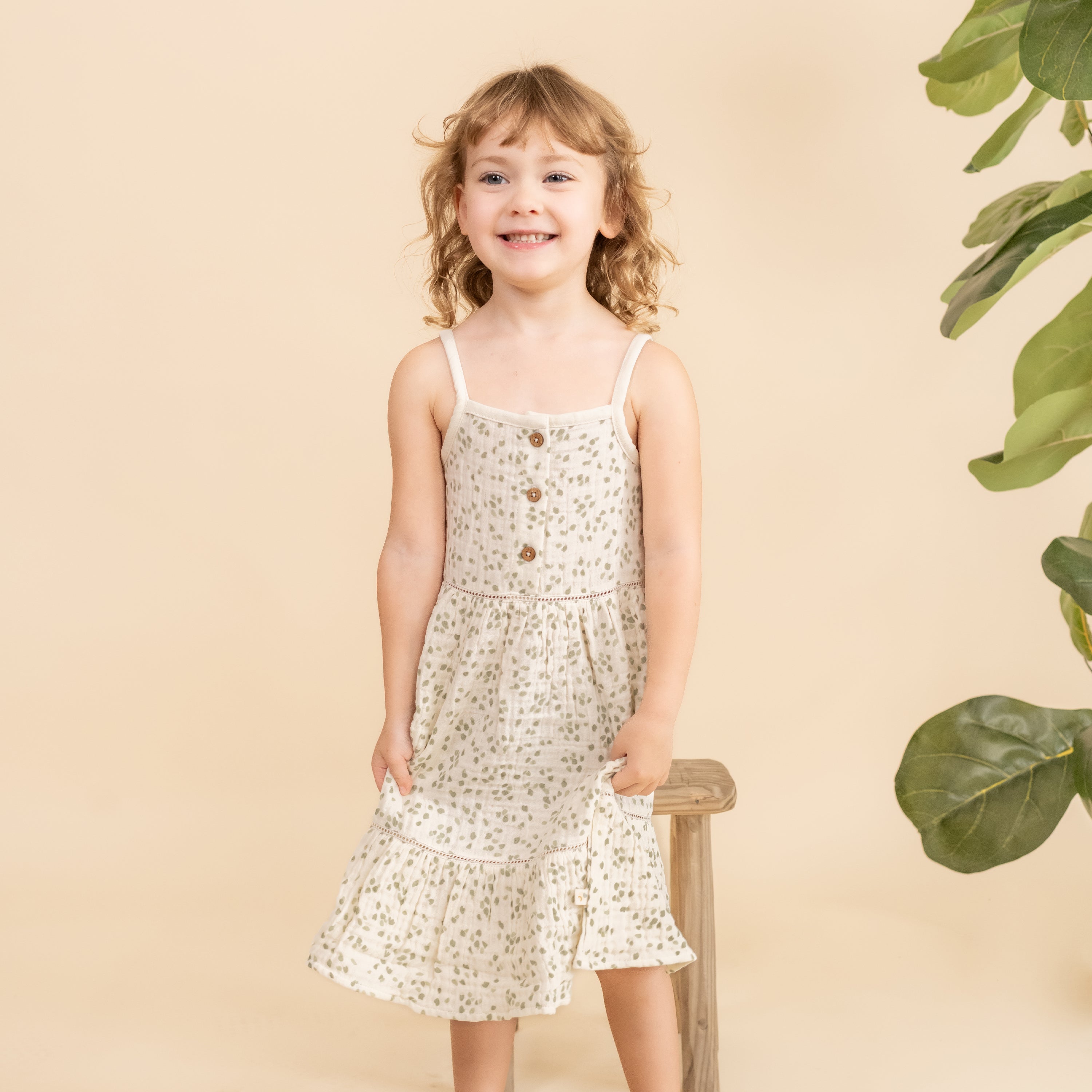 Organic Buttoned Tiered Dress - Petals