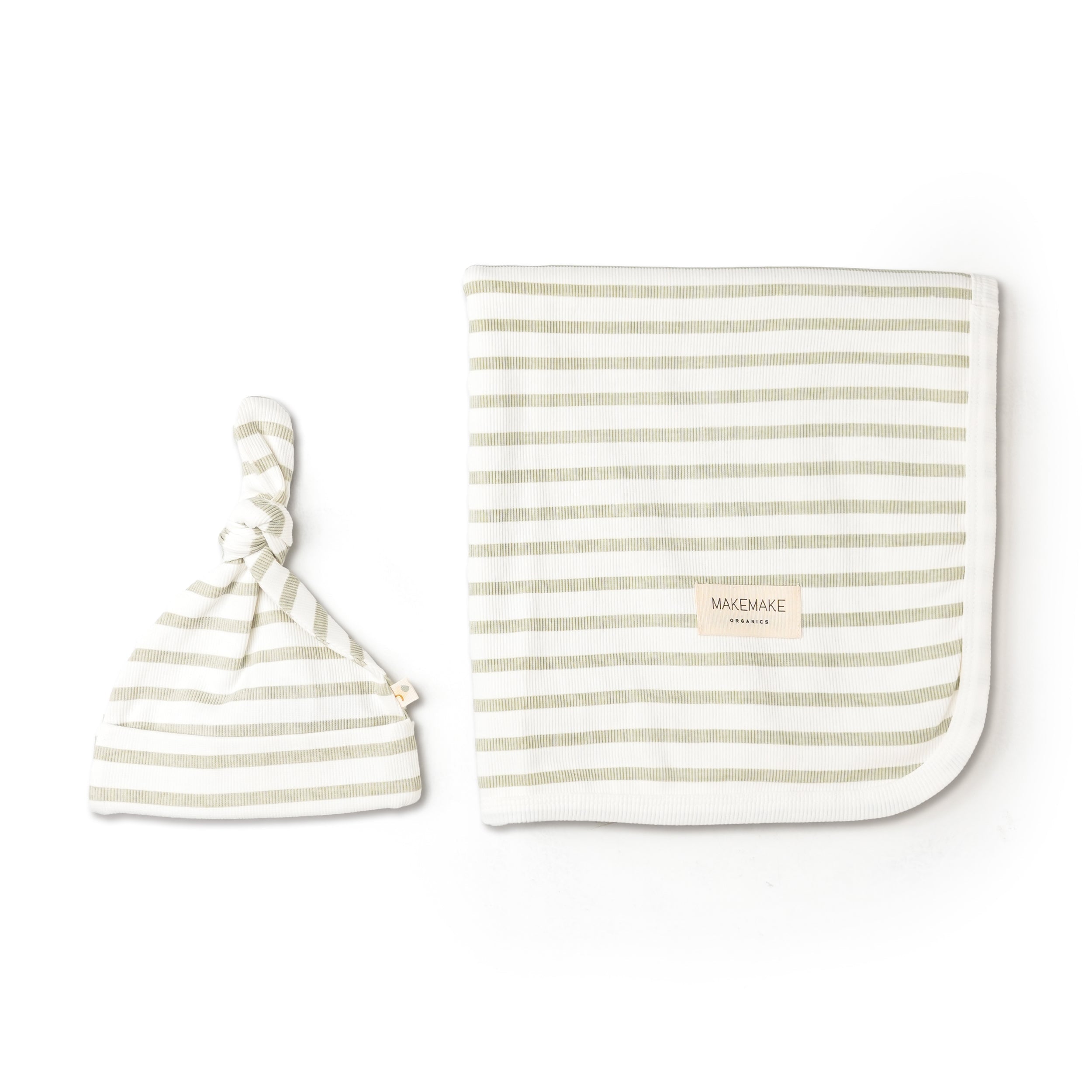 Organic Swaddle Blanket & Hat Set - Sage Stripes