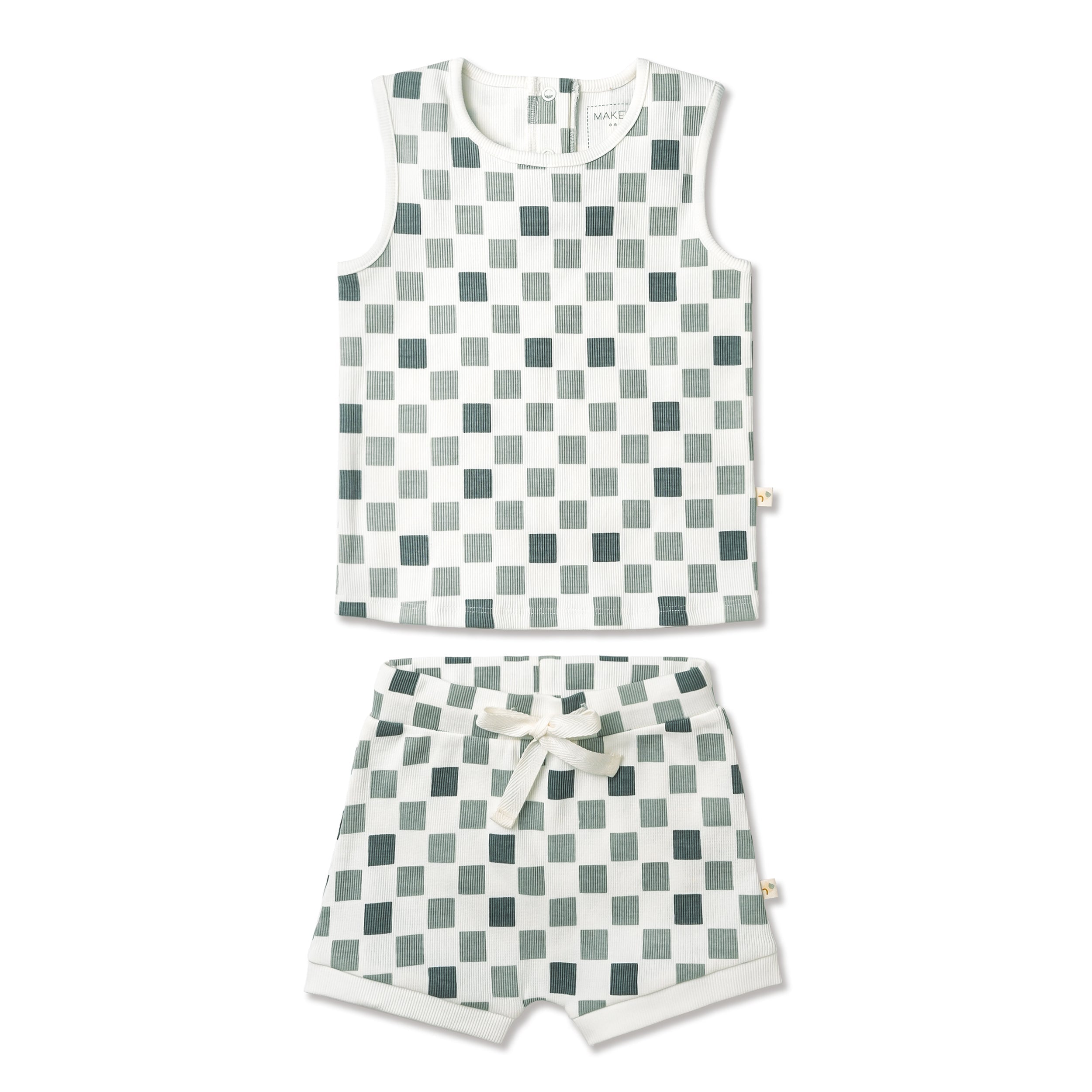 Organic Tank & Tee Shorts Set - Chequered