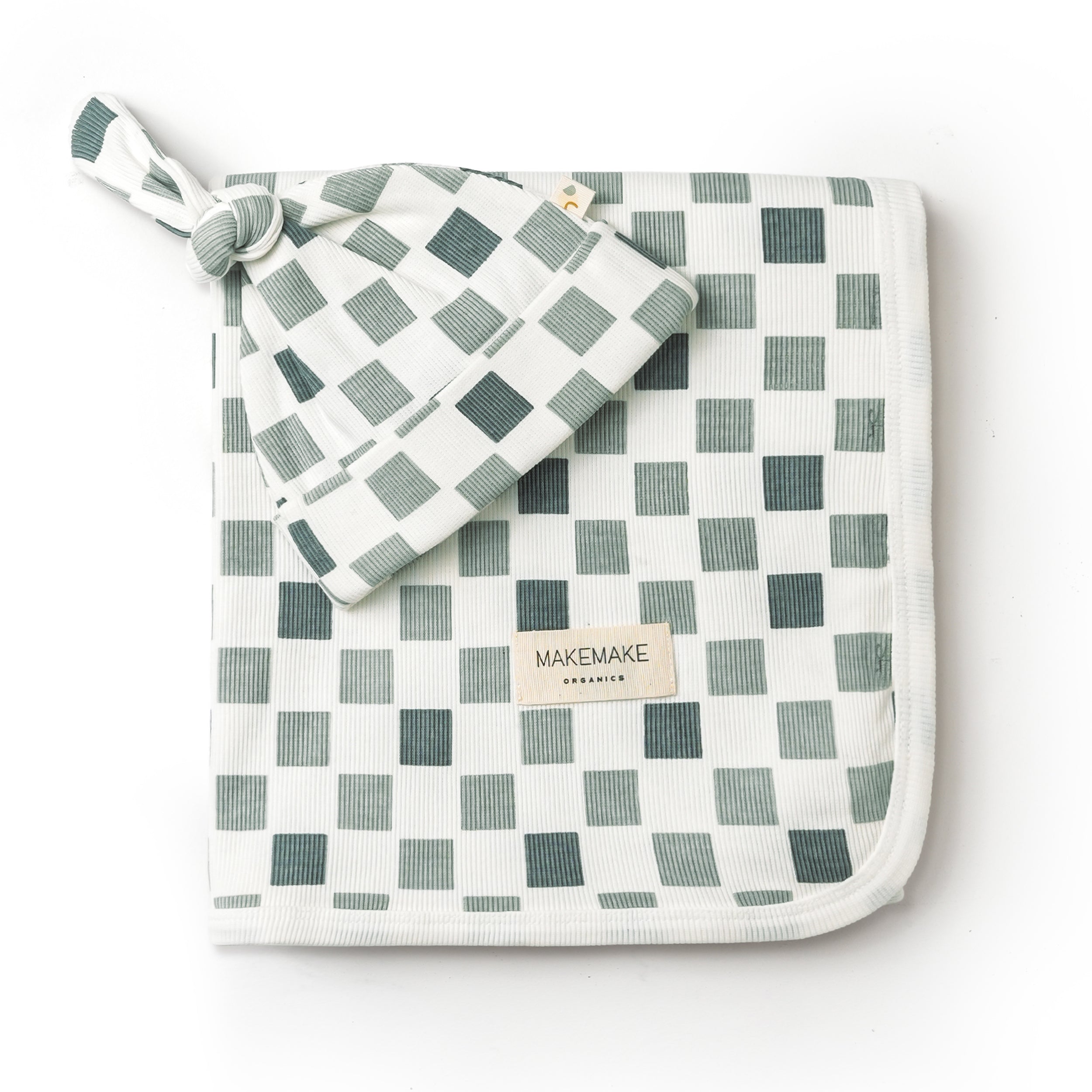 Organic Swaddle Blanket & Hat Set - Chequered