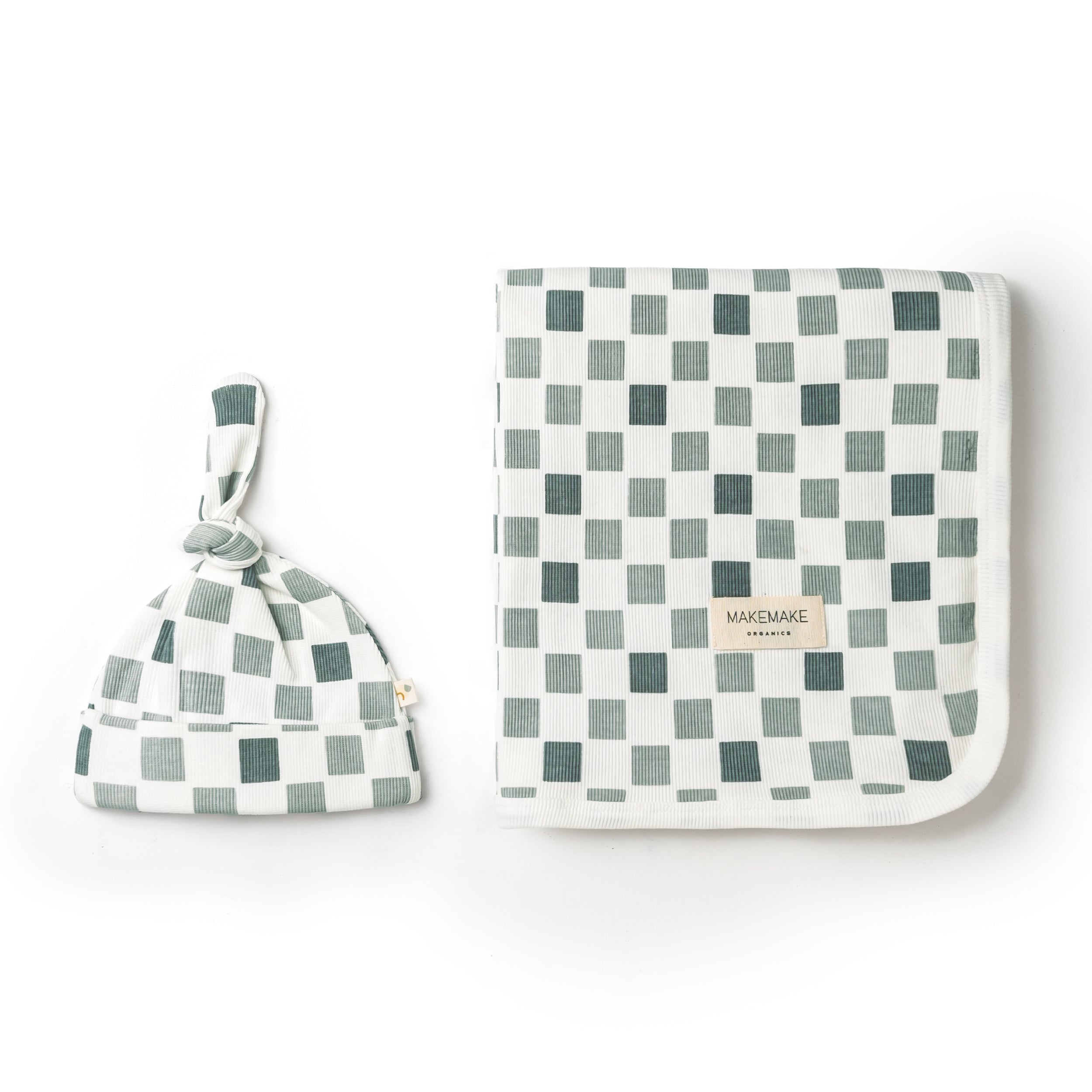 Organic Swaddle Blanket & Hat Set - Chequered