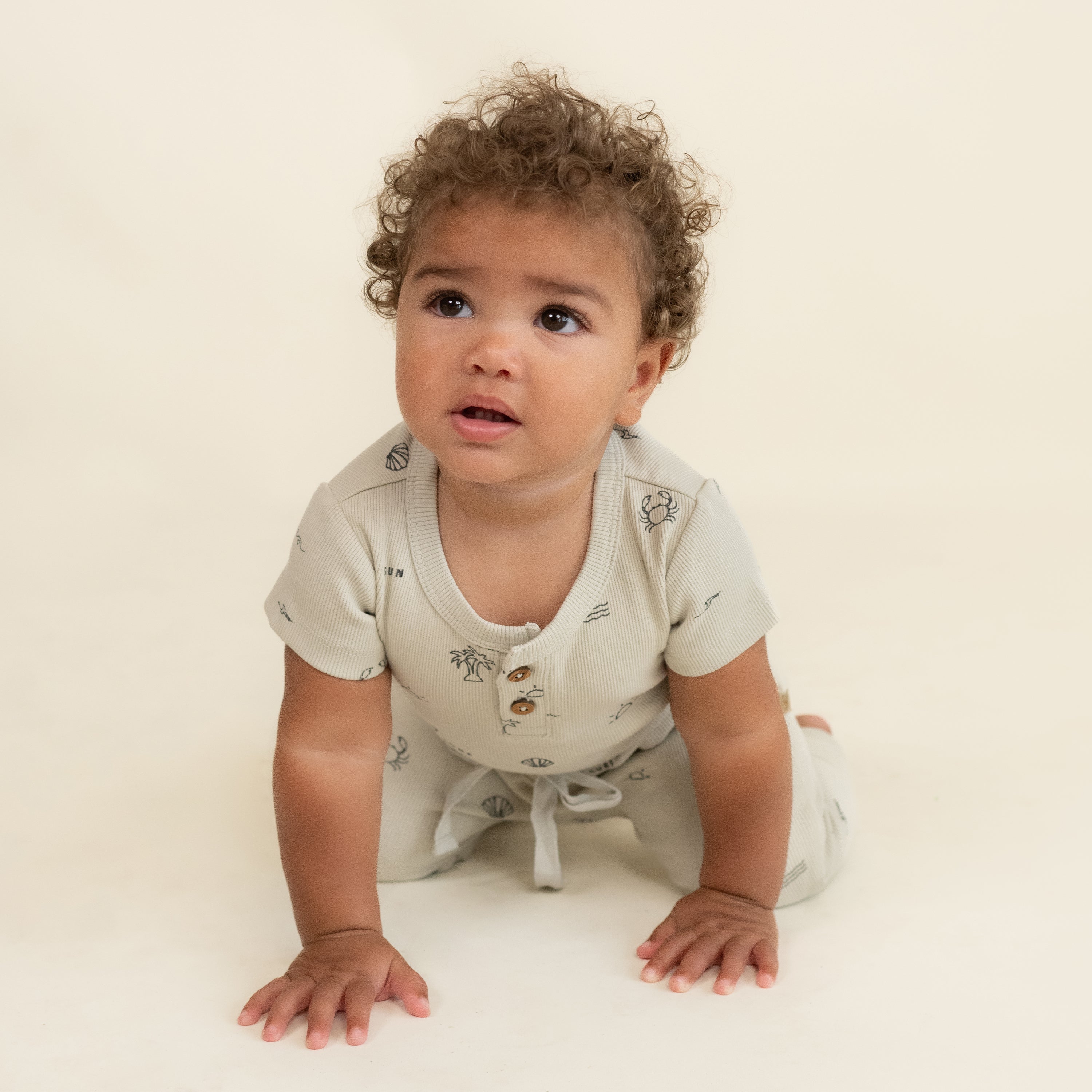 Organic Short Sleeve Romper & Pants Set - Surf