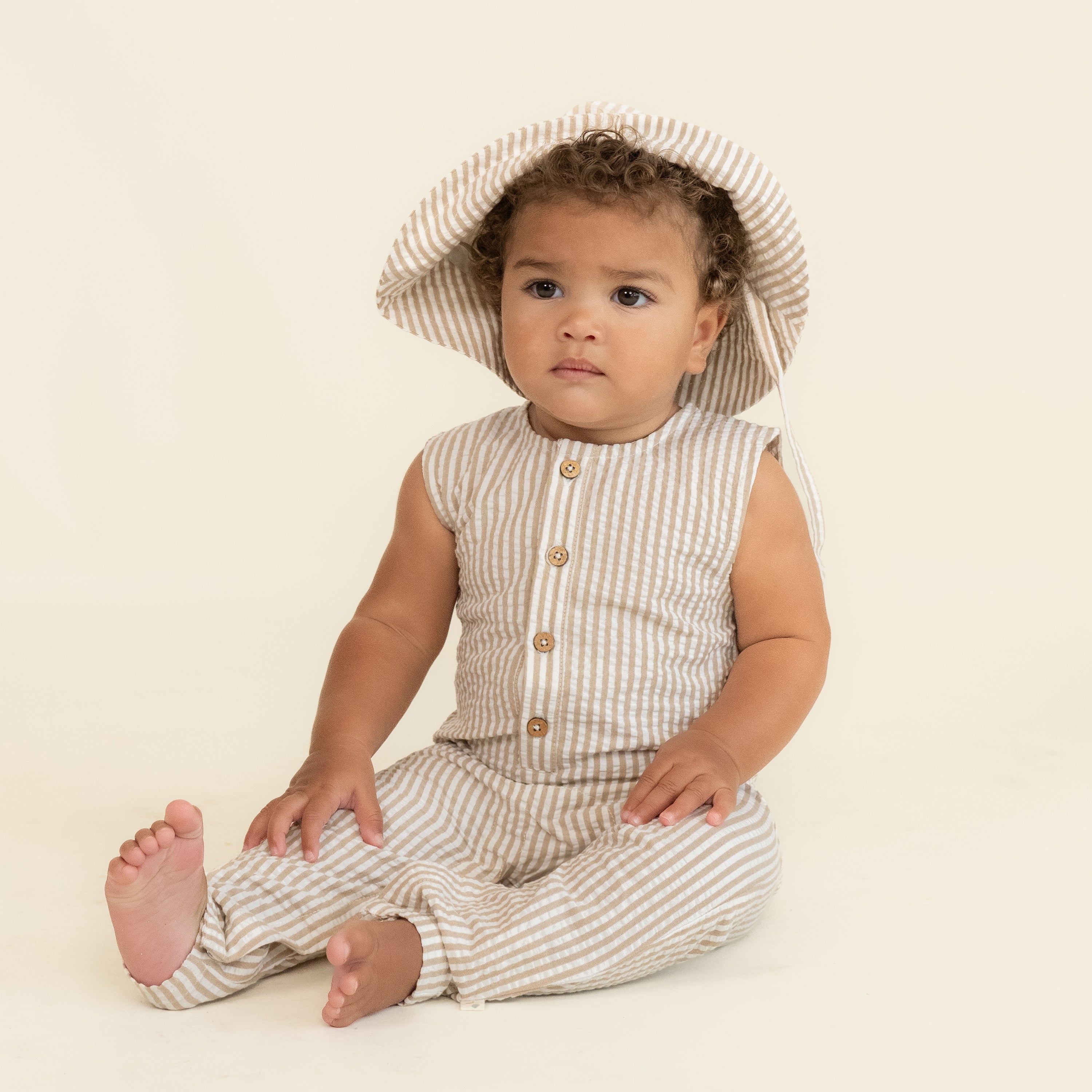 Organic Sleeveless Full Romper - Brown Stripes