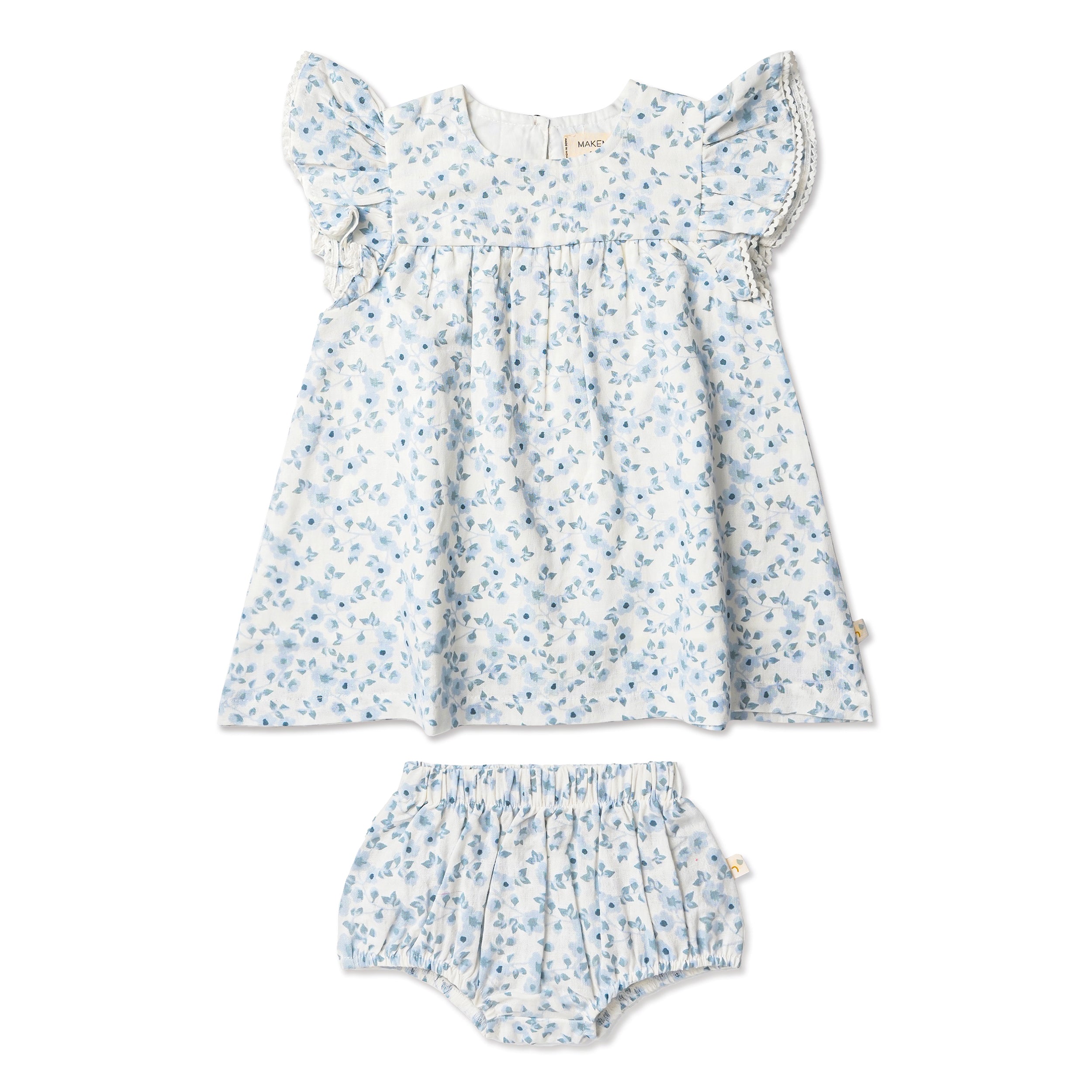 Organic Short Sleeve Flutter Dress - Blue Vines