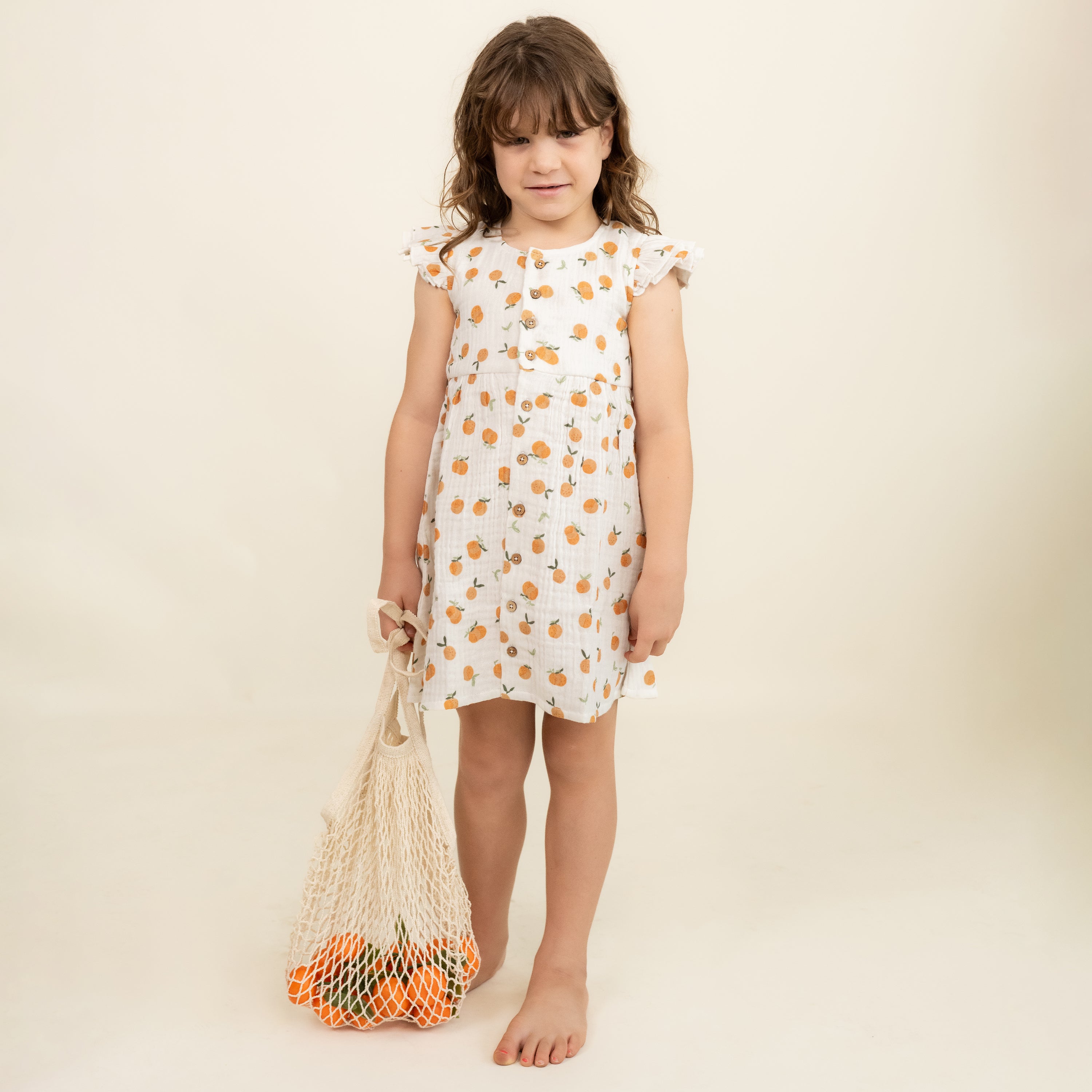 Organic Button Flutter Dress - Mandarin