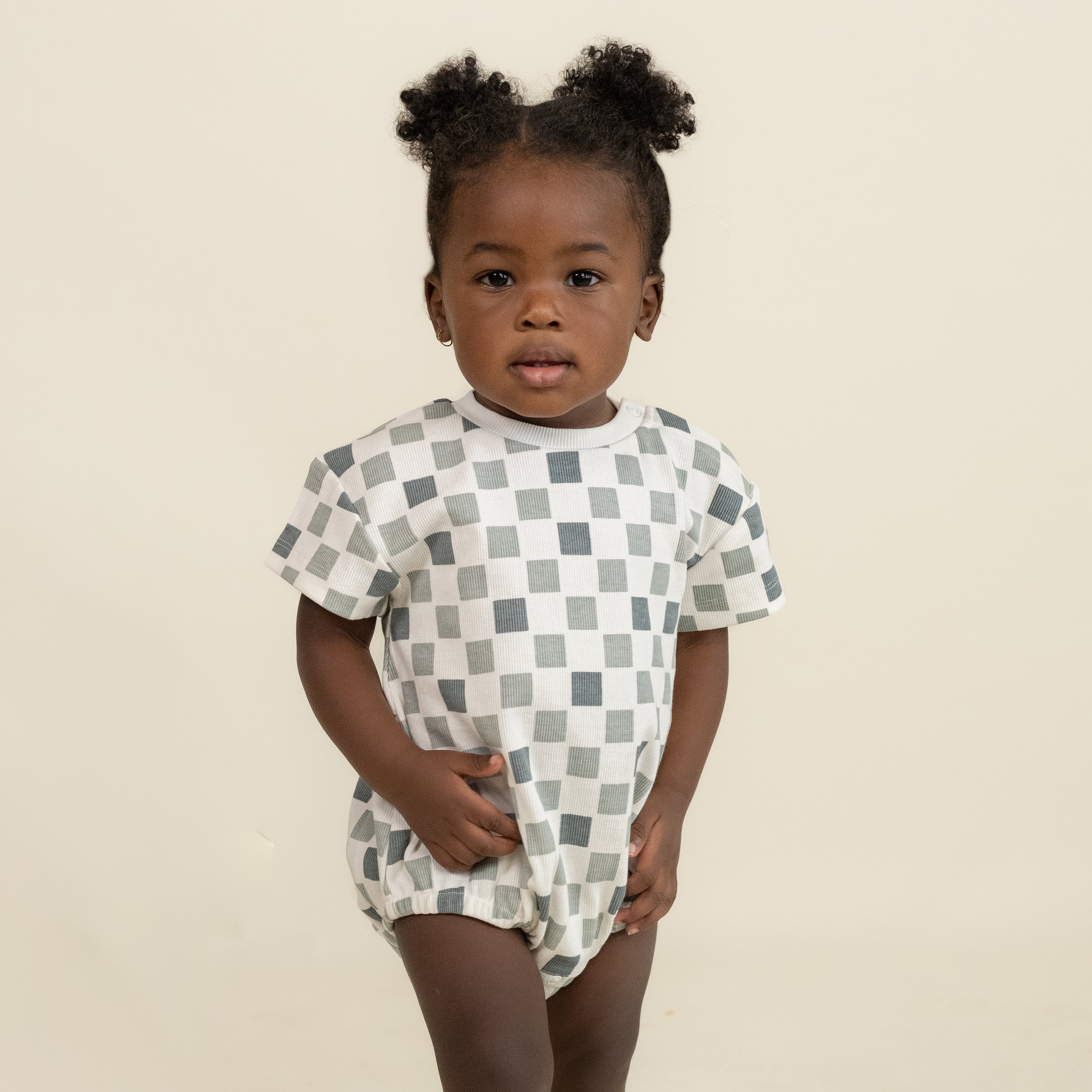 Organic Short Sleeve Bubble Romper - Chequered