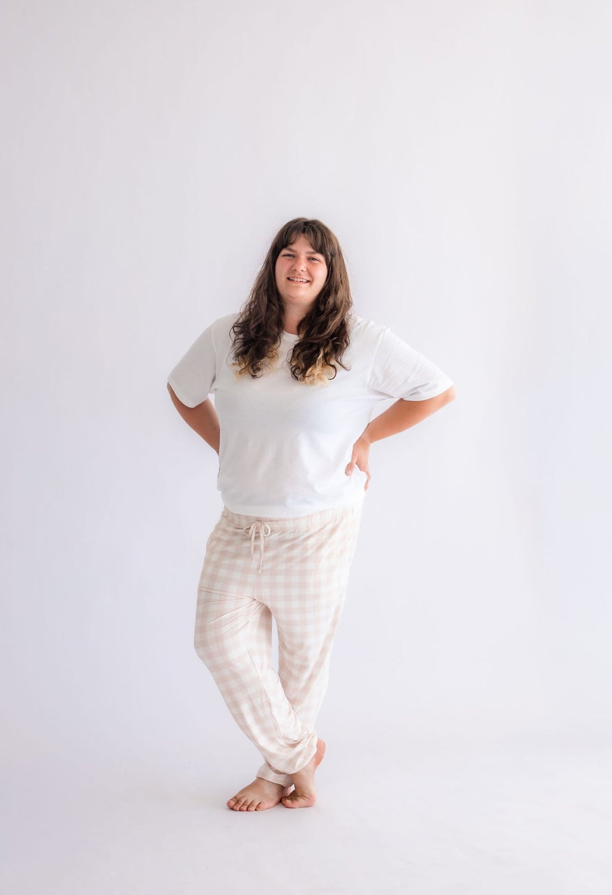 Neutral Gingham Adult Joggers