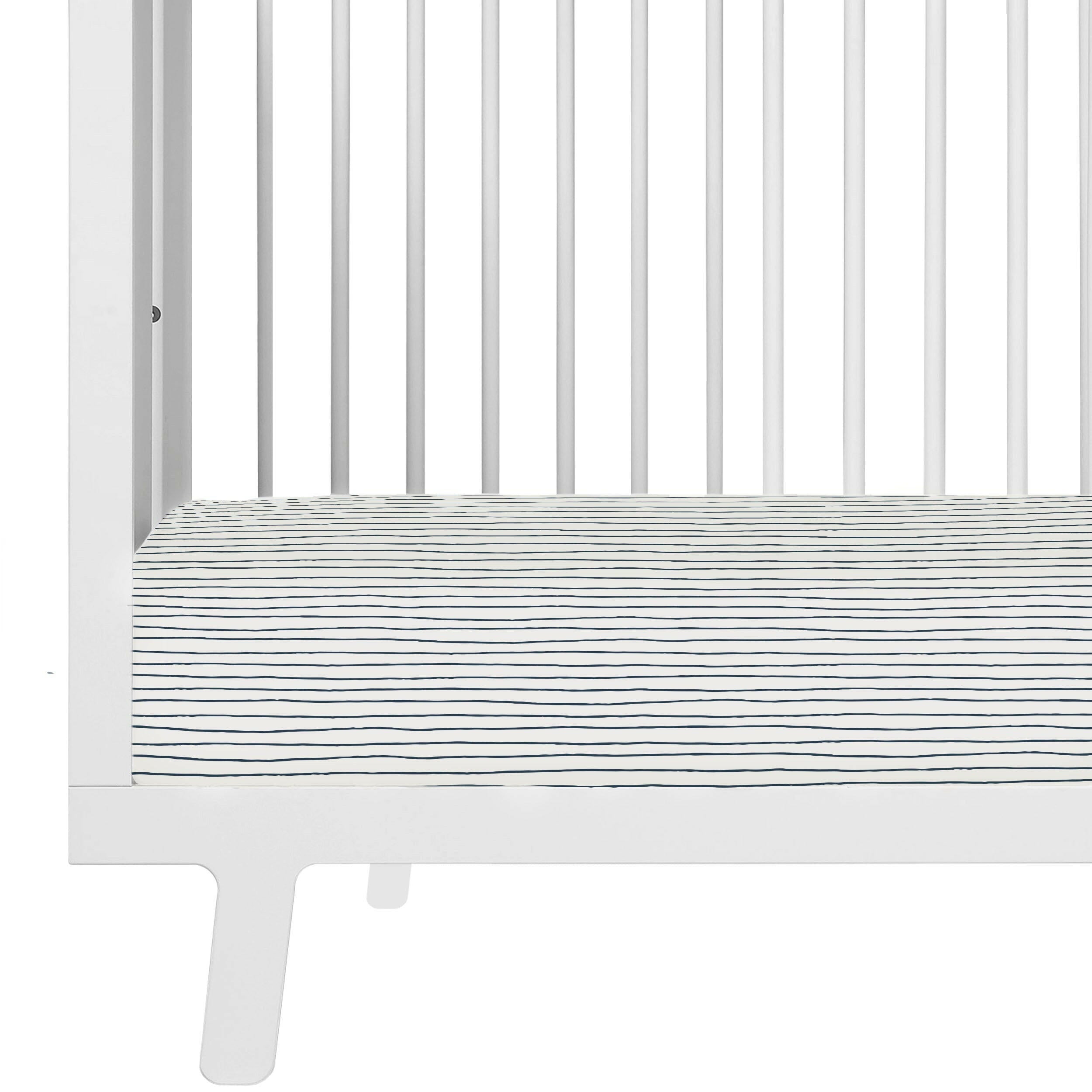 Organic Crib Sheet - Cobi Blue Stripes Crib Sheet Makemake Organics