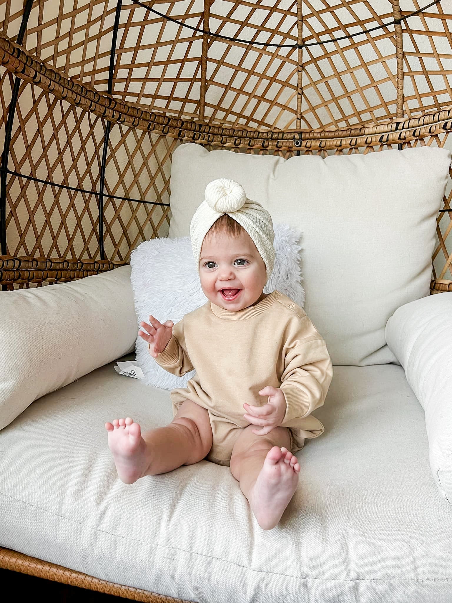 Organic Cotton Bubble Romper - Latte
