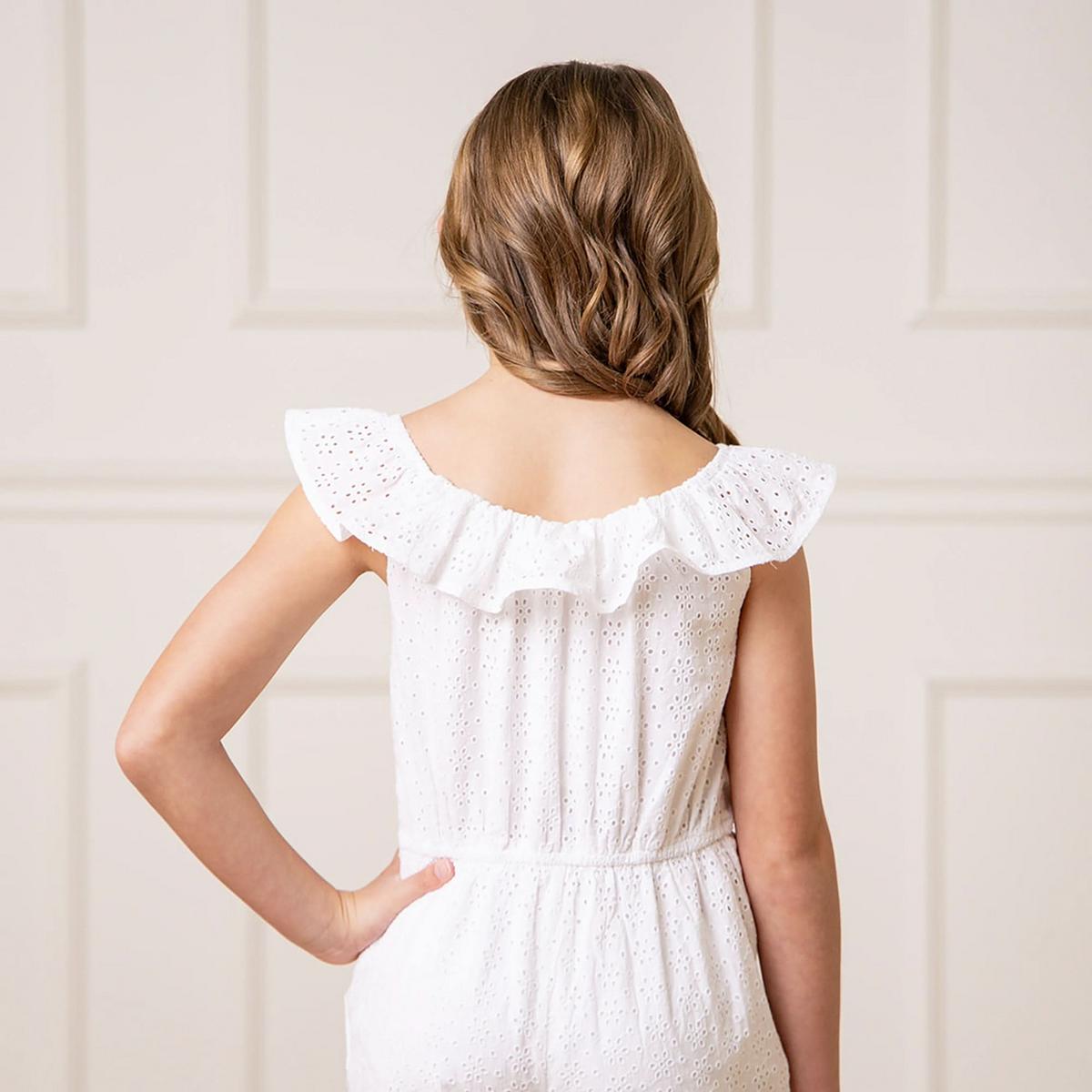 Organic Eyelet Ruffle Romper - White Eyelet