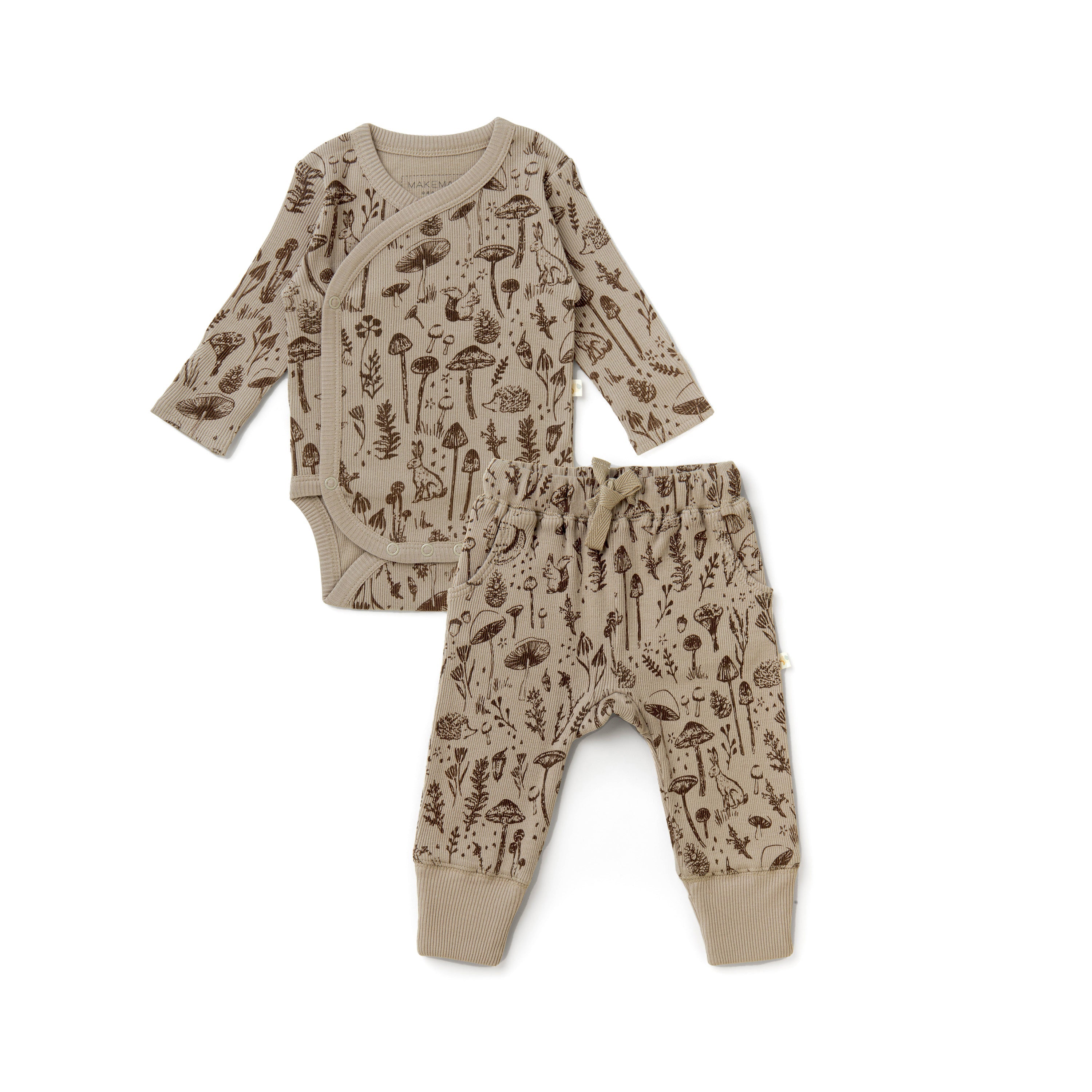 Organic Kimono Onesie & Pants Set - Woodland