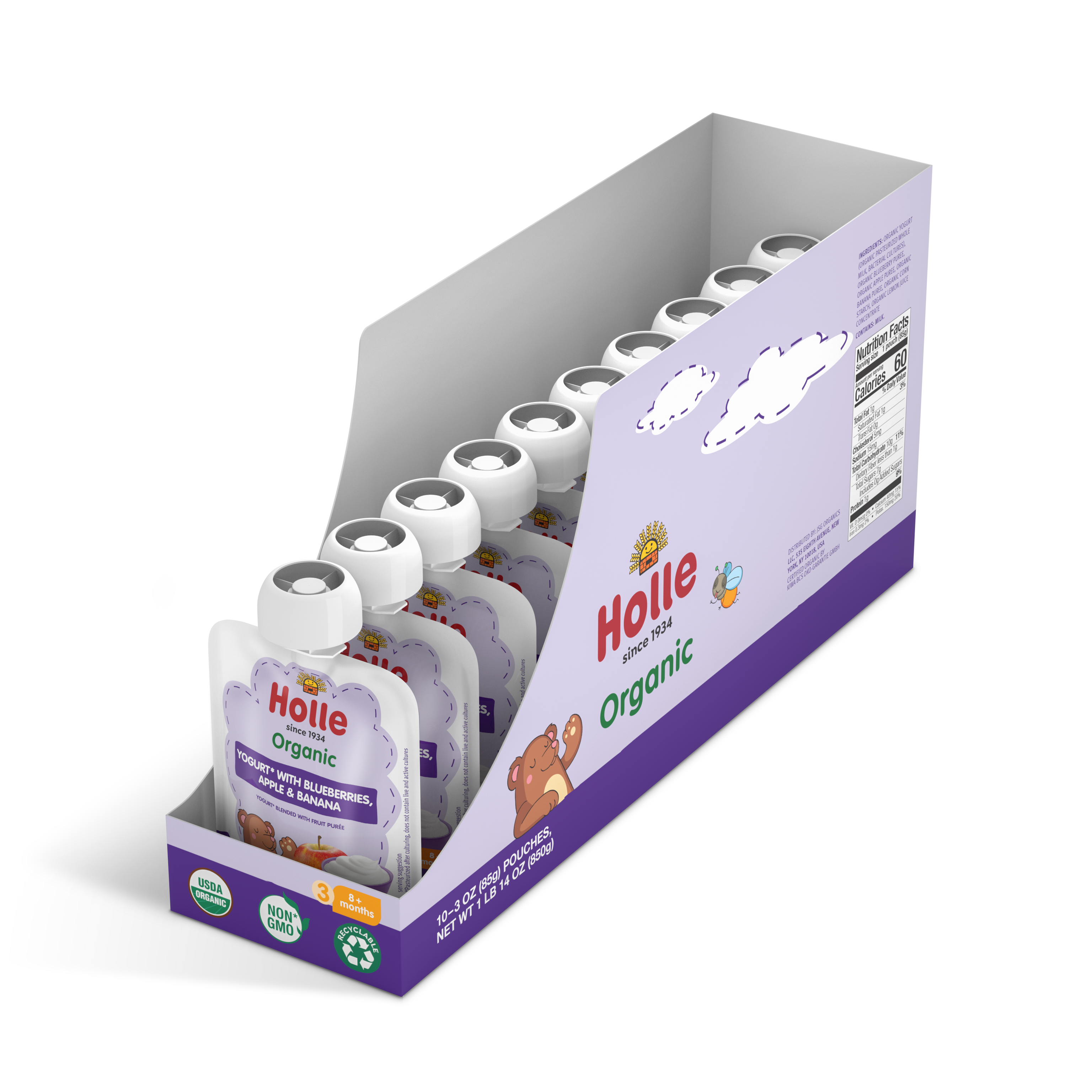 Holle Organic Yogurt Pouches - Blueberries, Apple & Banana