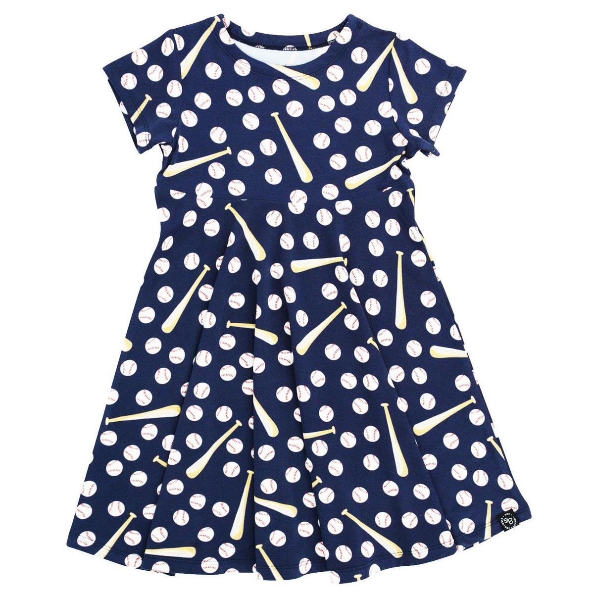 Swirly Girl Short Sleeve Dress - Little Slugger Navy